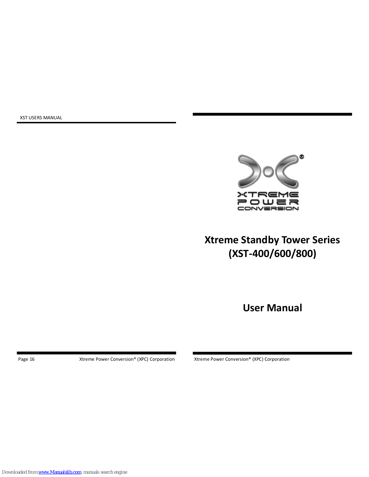 Xtreme Power Conversion XST-400, XST-600, XST-800 User Manual - ManualMachine.com