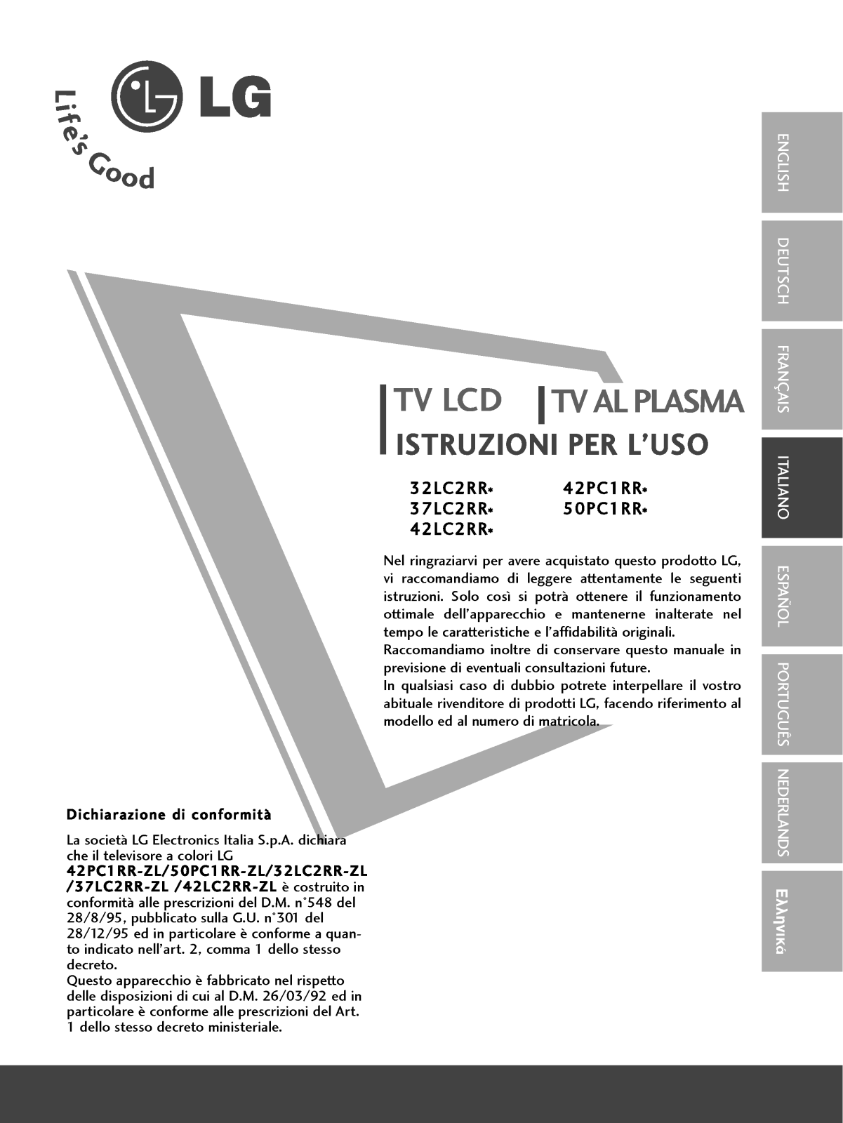 Lg 42LC2RR, 37LC2RR, 32LC2RR, 42PC1RR, 50PC1RR User Manual