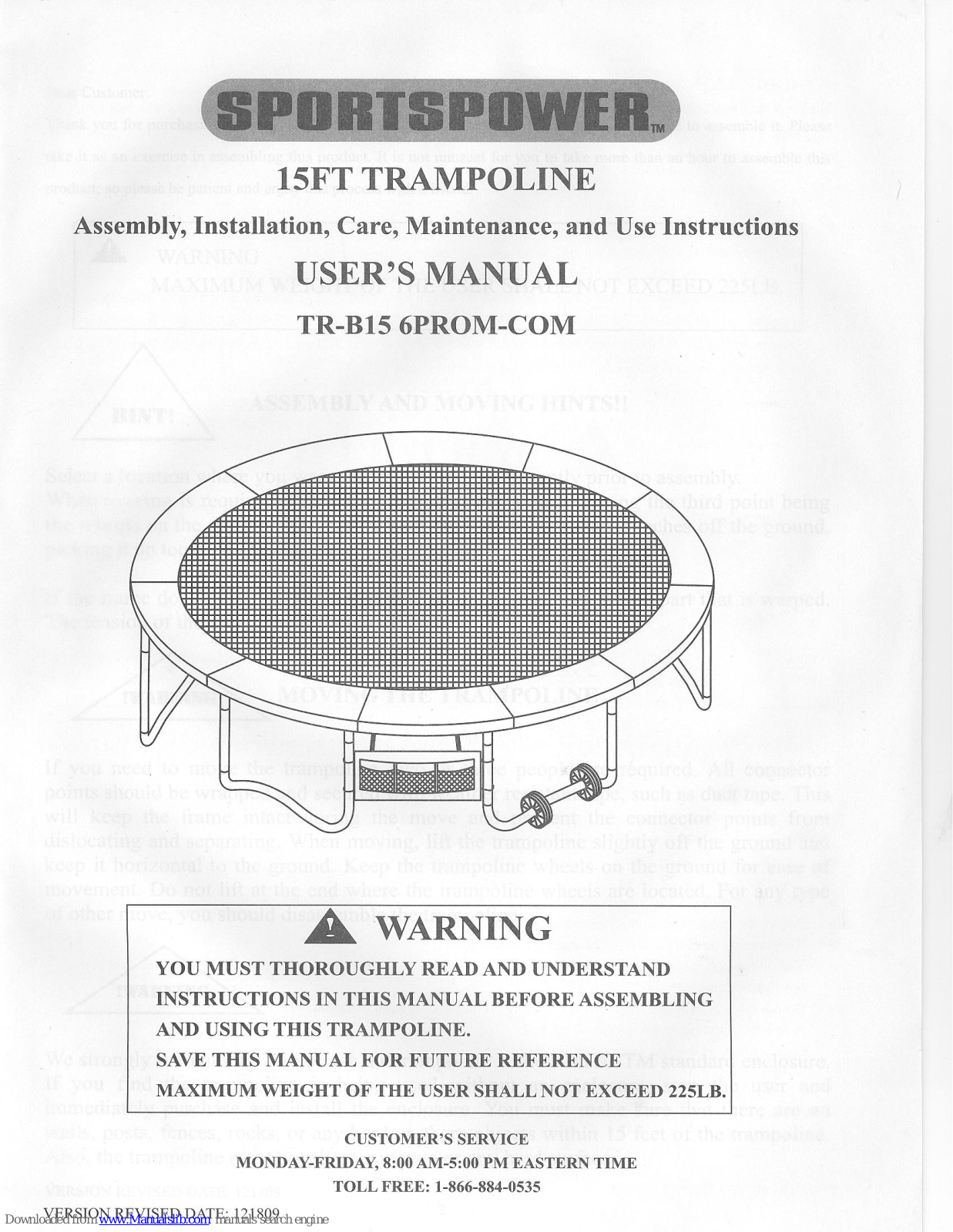 SPORTSPOWER TR-B15 6PROM-COM User Manual