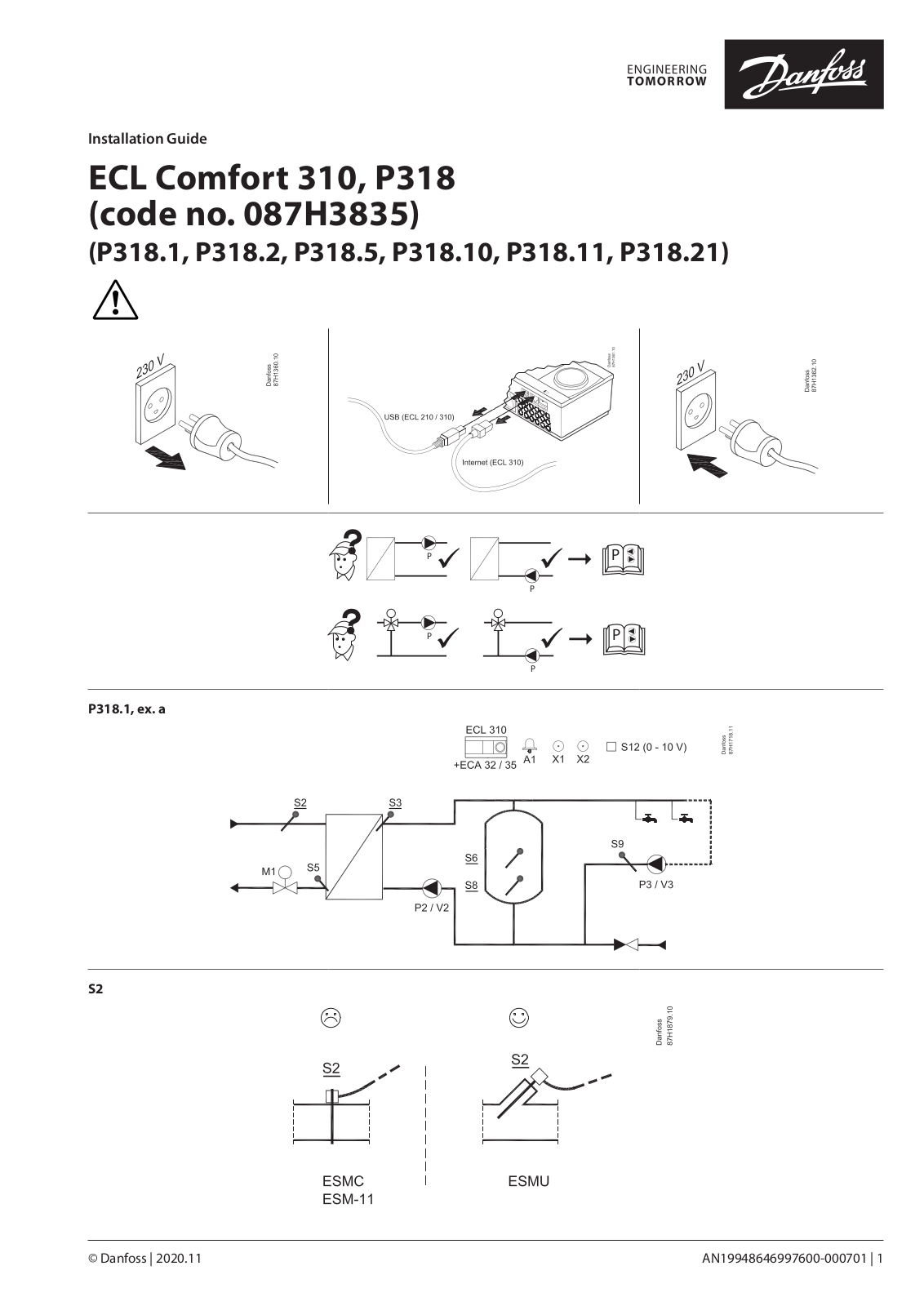 Danfoss P318.1, P318.2, P318.5, P318.10, P318.11 Installation guide