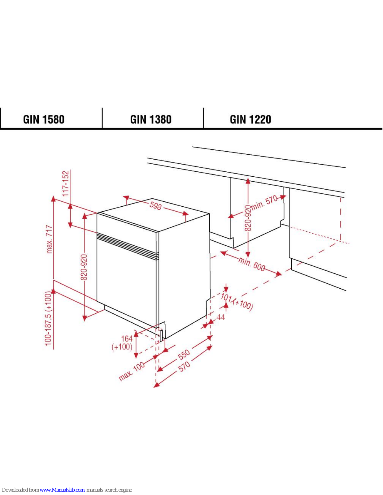 Blomberg GIN 1220, GIN 1380, GIN 1580, GIS 1220, GIS 1380 Product Dimensions