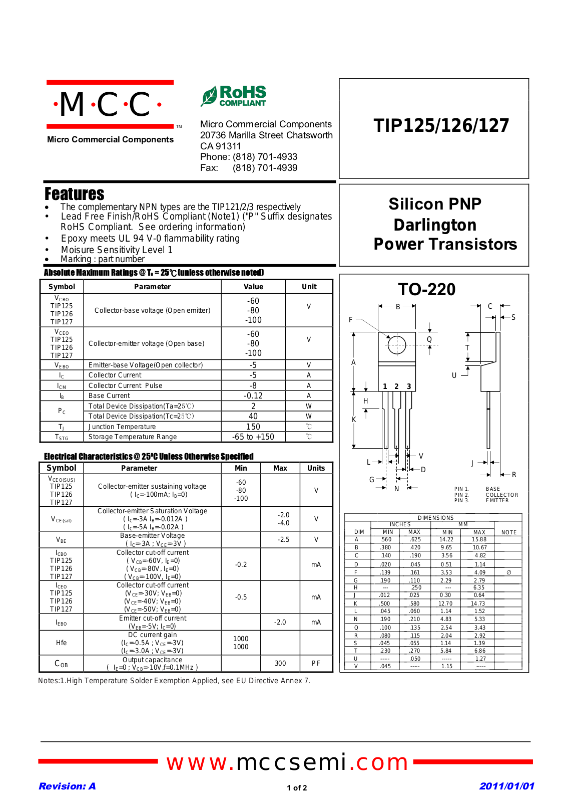Datasheet tip125_tip126_tip127 Datasheet - ManualMachine.com