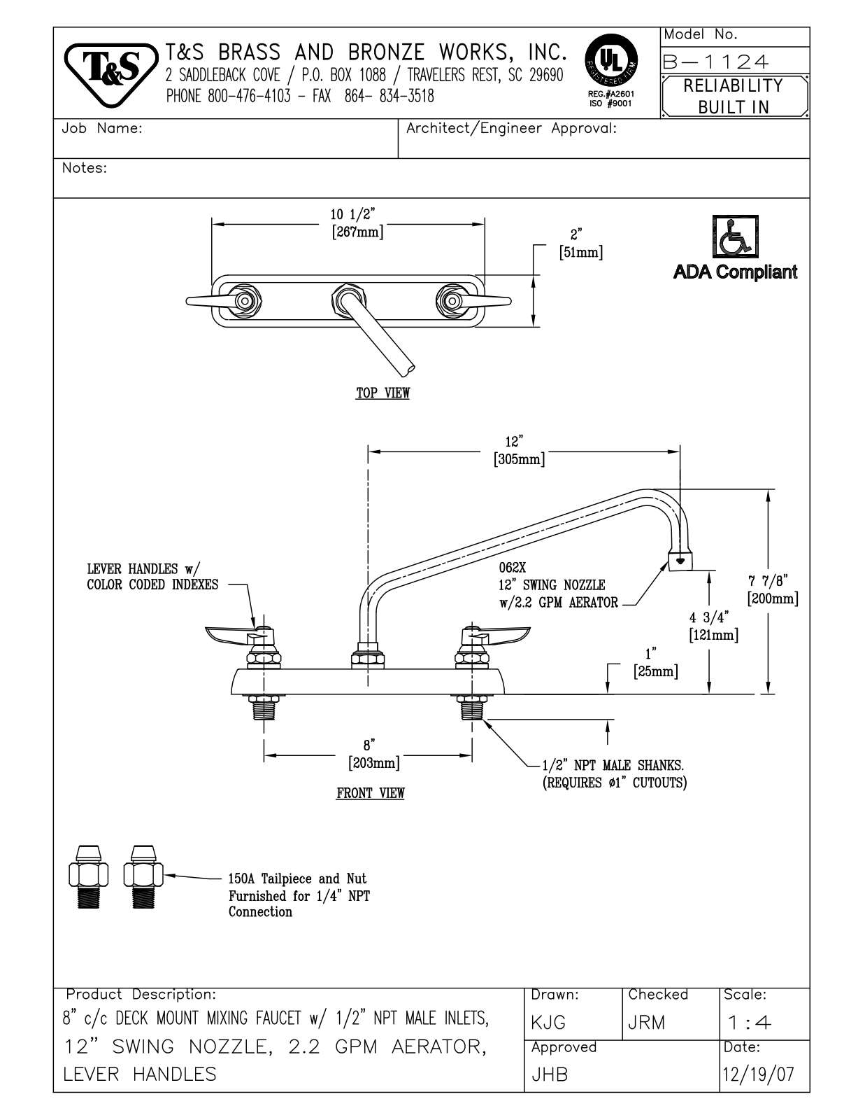 T&S Brass Manuals B-1124 User Manual