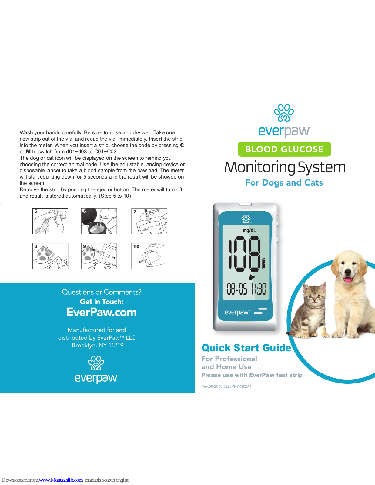 EverPaw Diabetes Blood Glucose Monitoring System Quick Start Manual