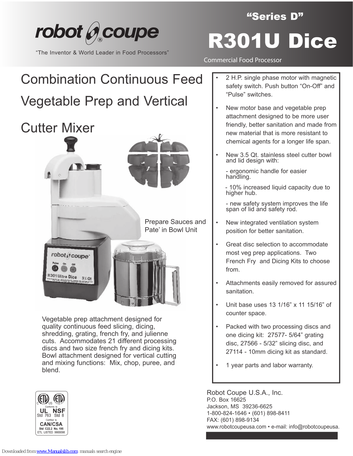 Robot Coupe R301U Dice Specifications