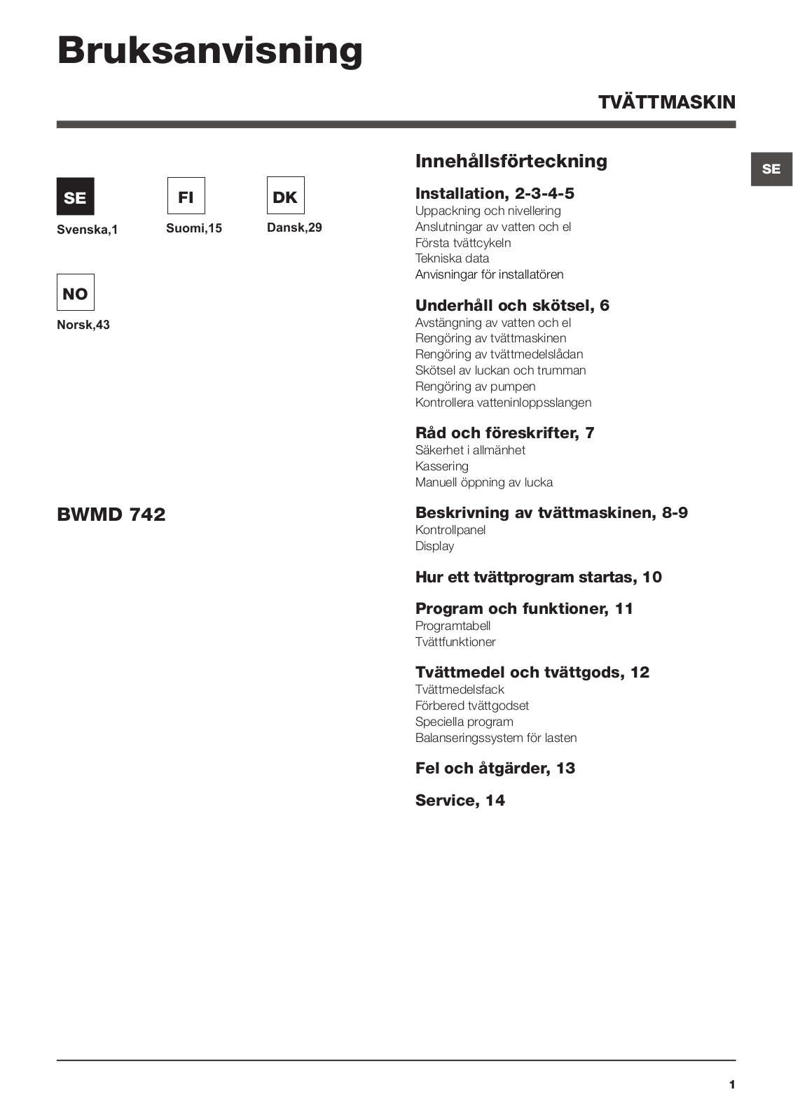 Hotpoint-Ariston BMWD 742 EU User Manual