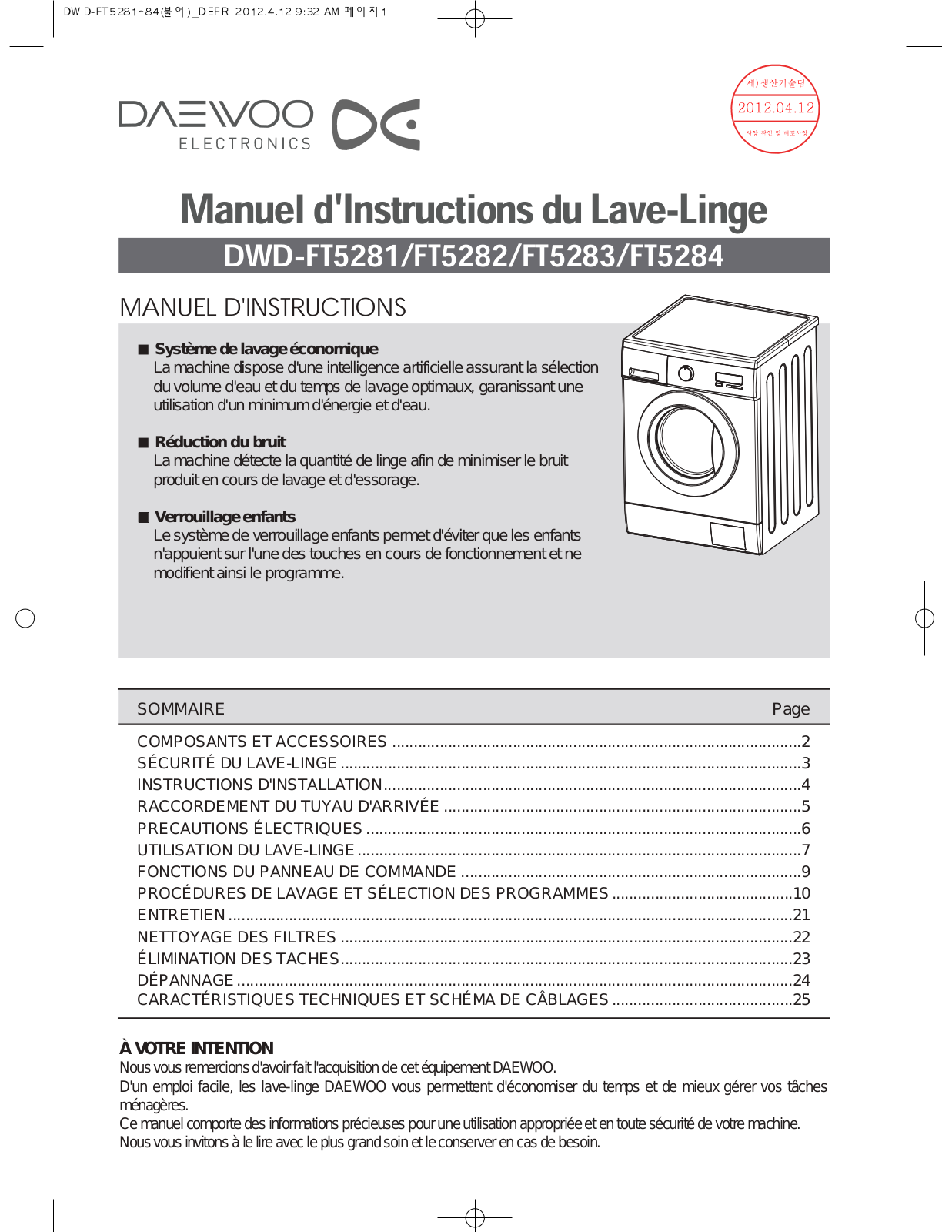 DAEWOO DWD-FT5242 User Manual