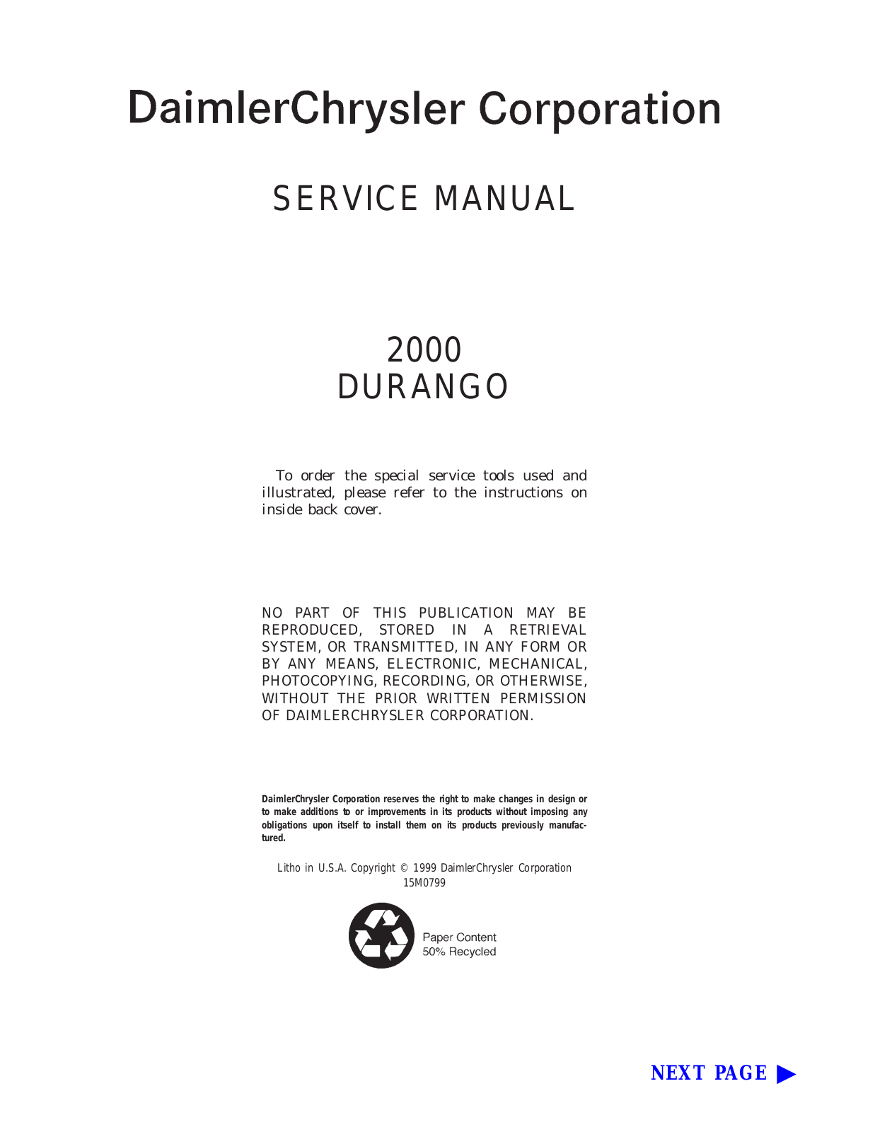 Dodge Durango 2000 User Manual