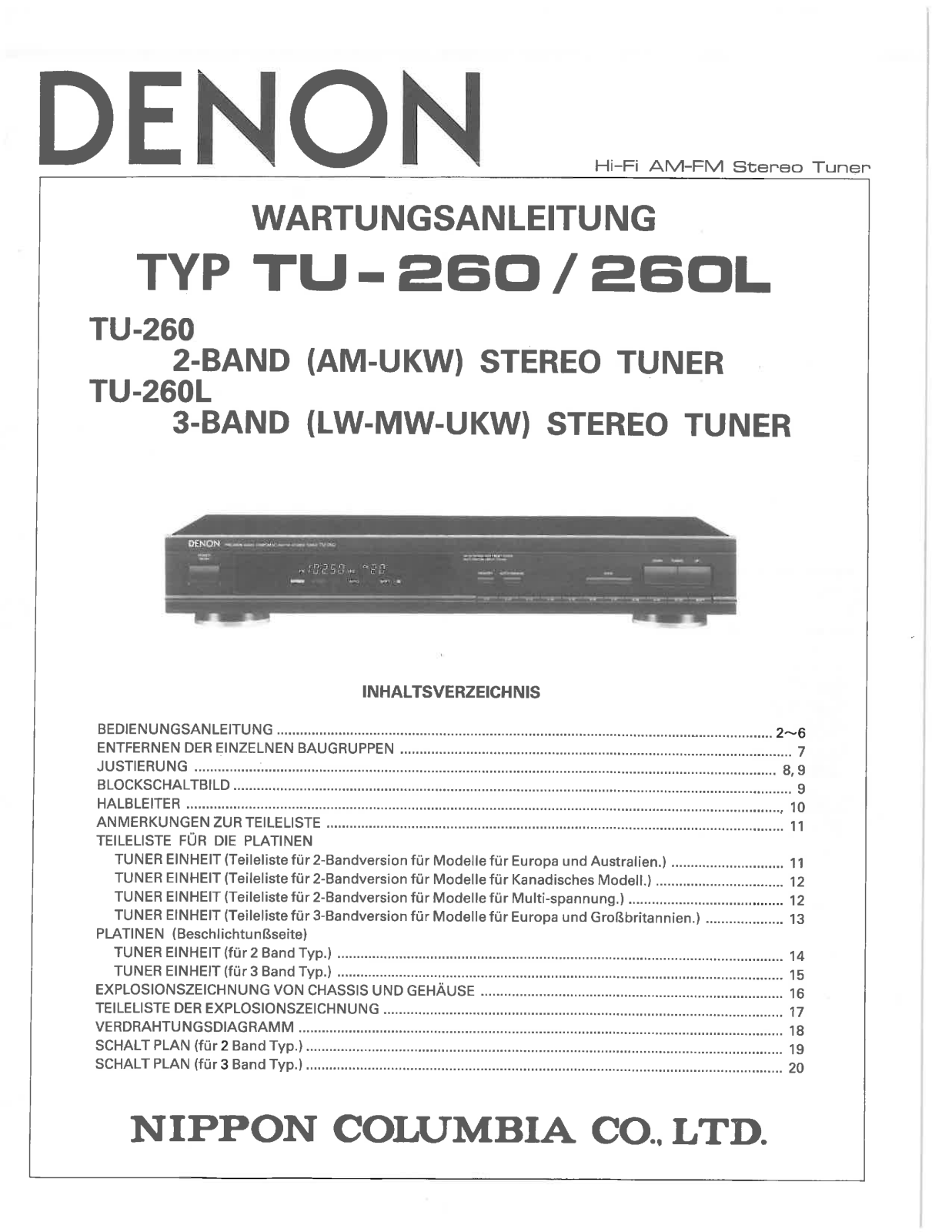 Denon tu260, tu260l Service Manual