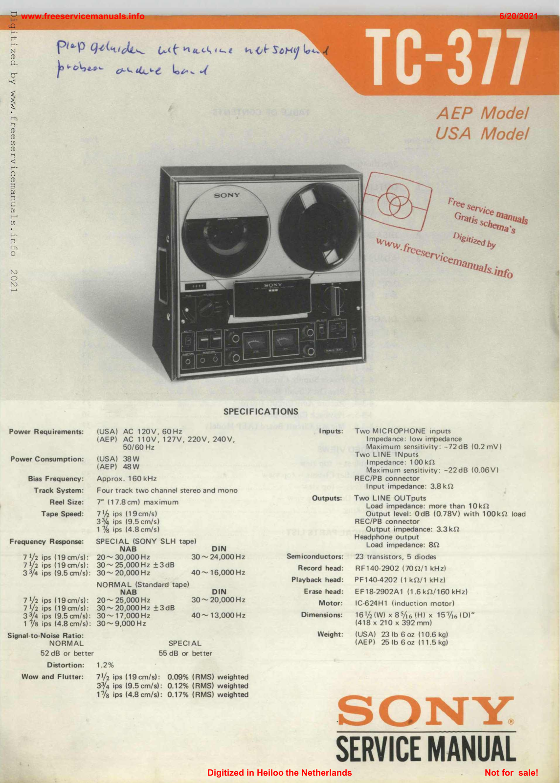 Sony tc-377 Service Manual