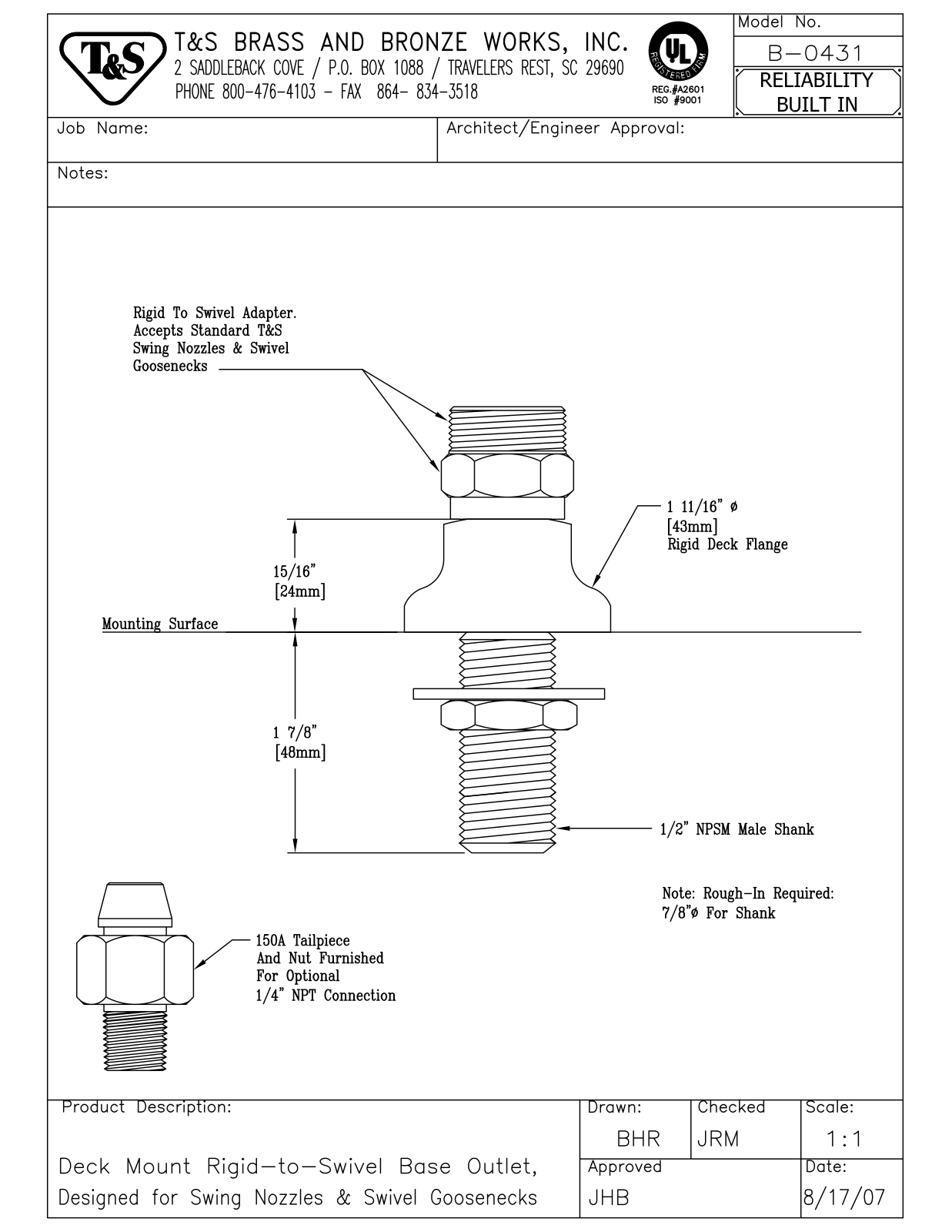 T & S Brass & Bronze Works B-0431 General Manual