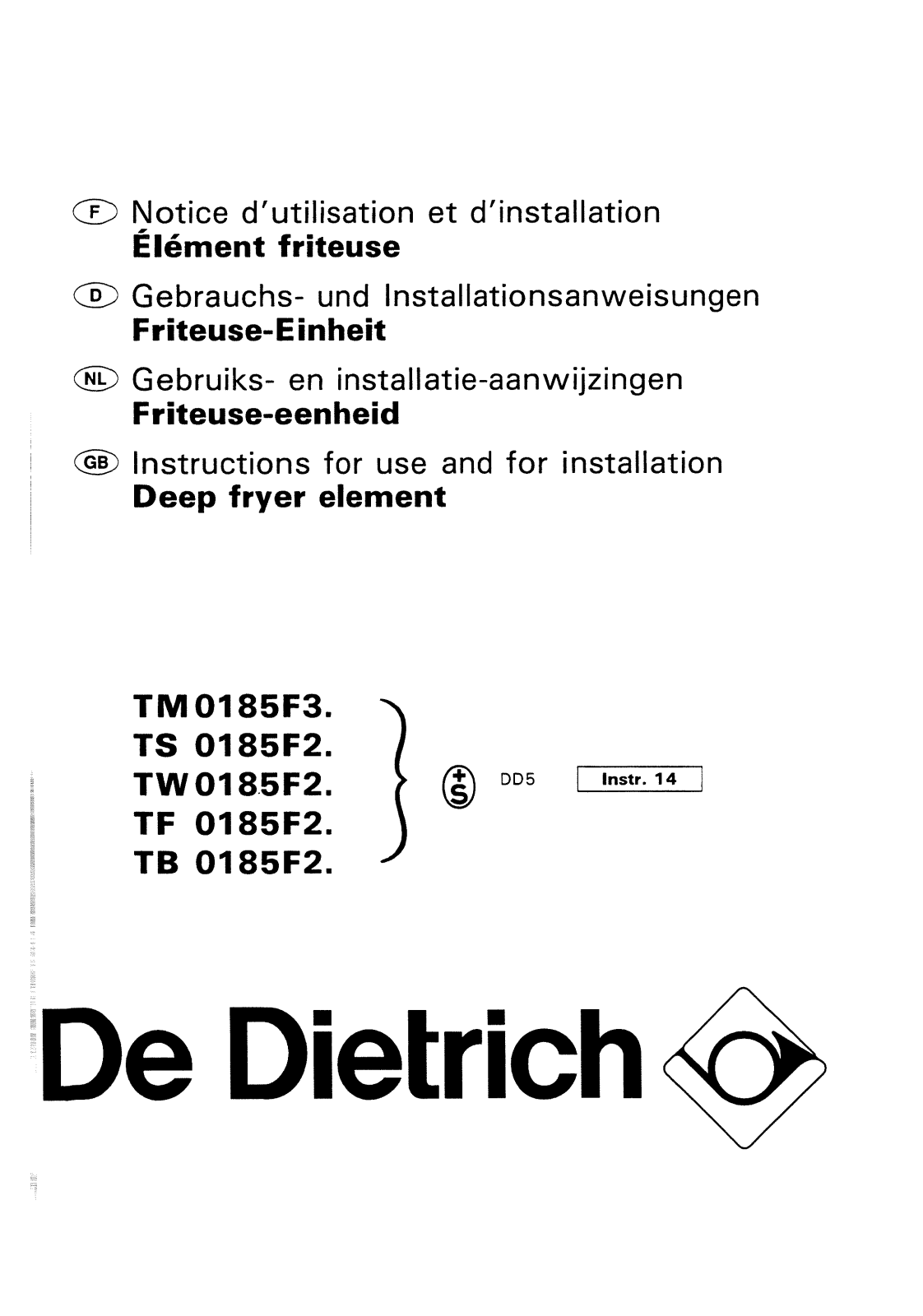 De dietrich TB0185F2, TW0185F2, TS0185F2, TF0185F2, TM0185F3 User Manual