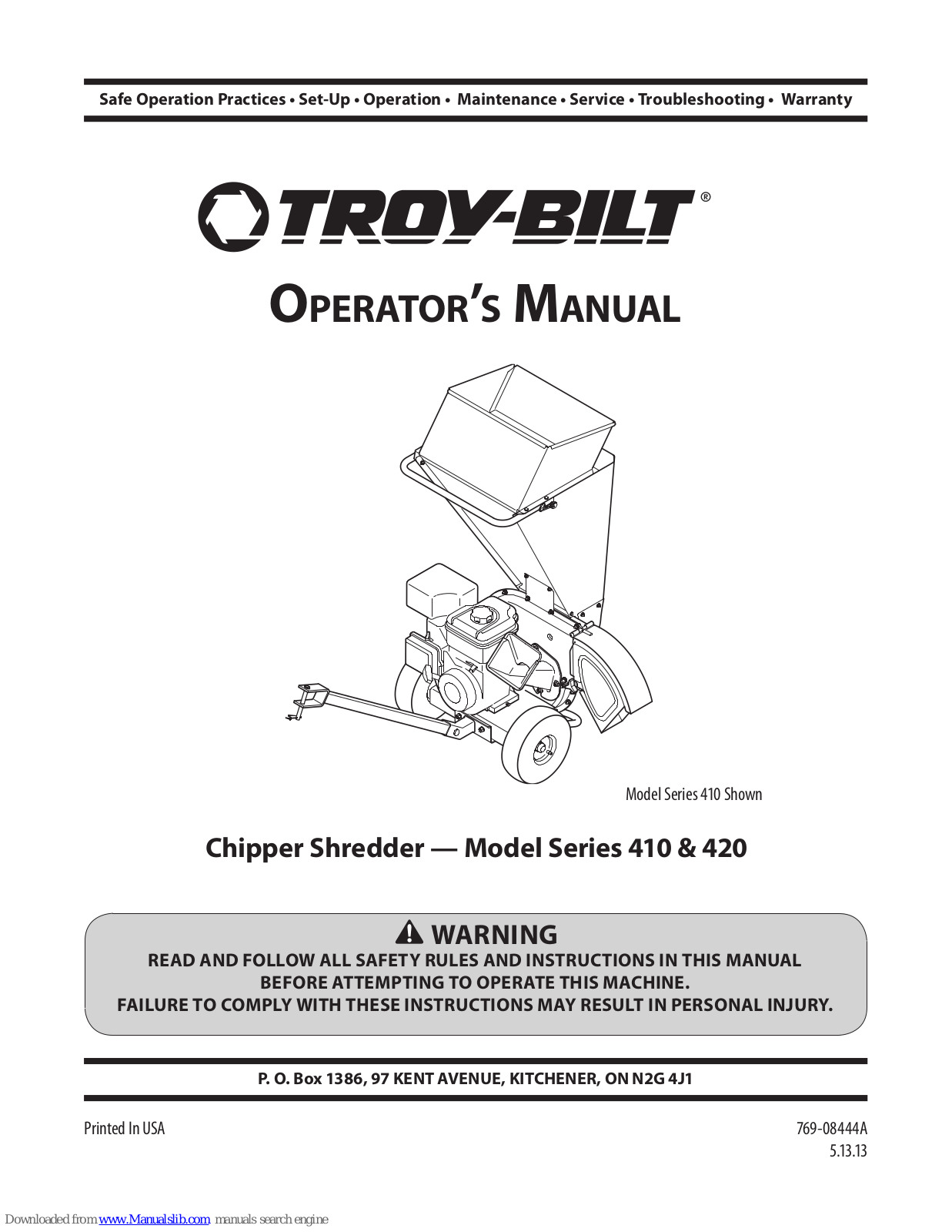 Troy-Bilt 410 Series, 420 Series Operator's Manual