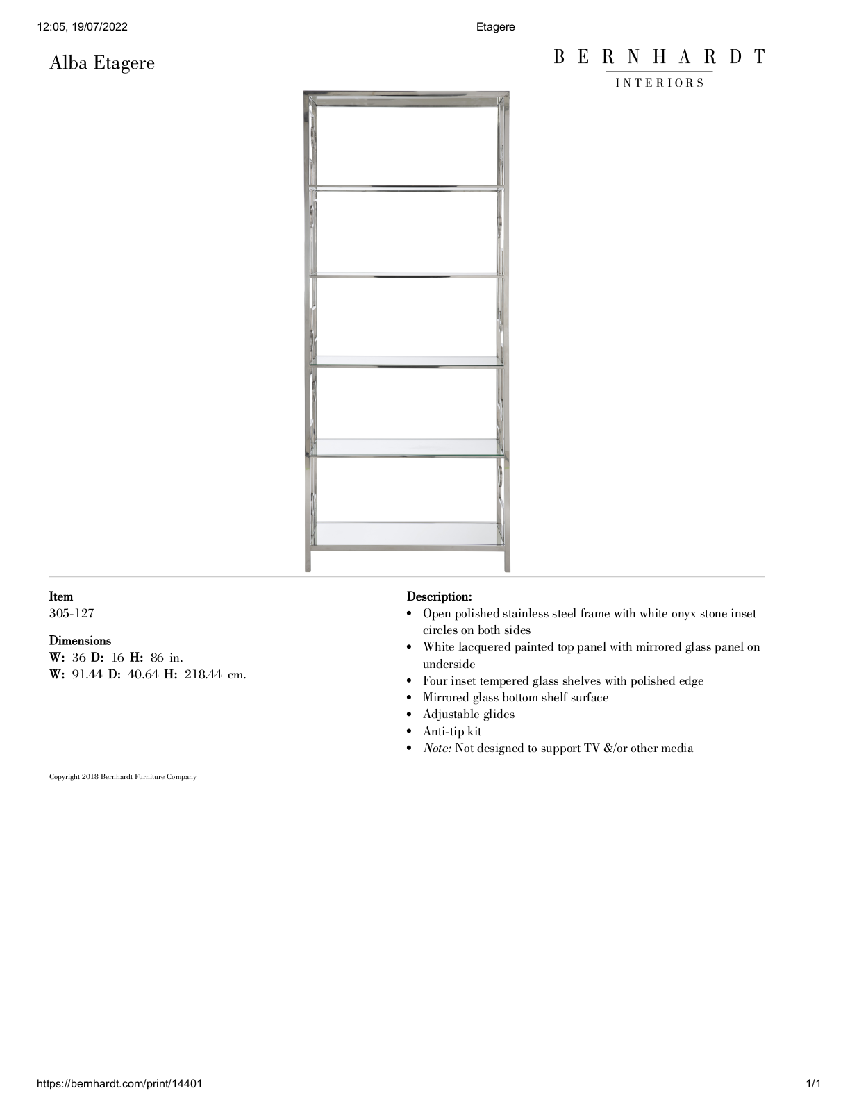 Bernhardt BHT12863 Specifications - ManualMachine.com