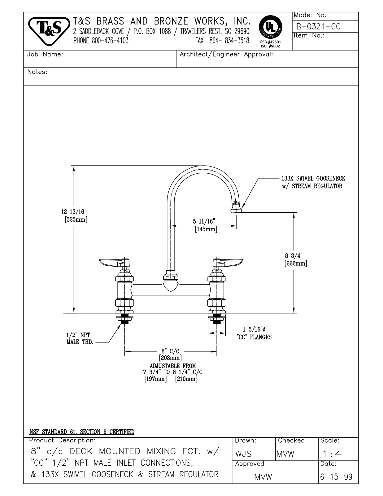 T & S Brass & Bronze Works B-0321-CC General Manual