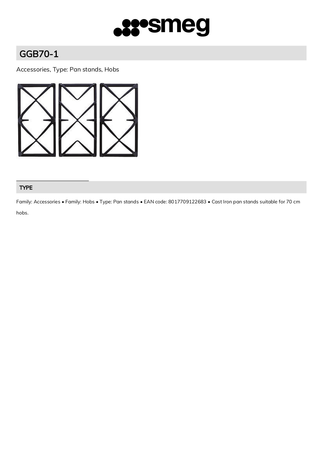 Smeg GGB70-1 Technical sheet