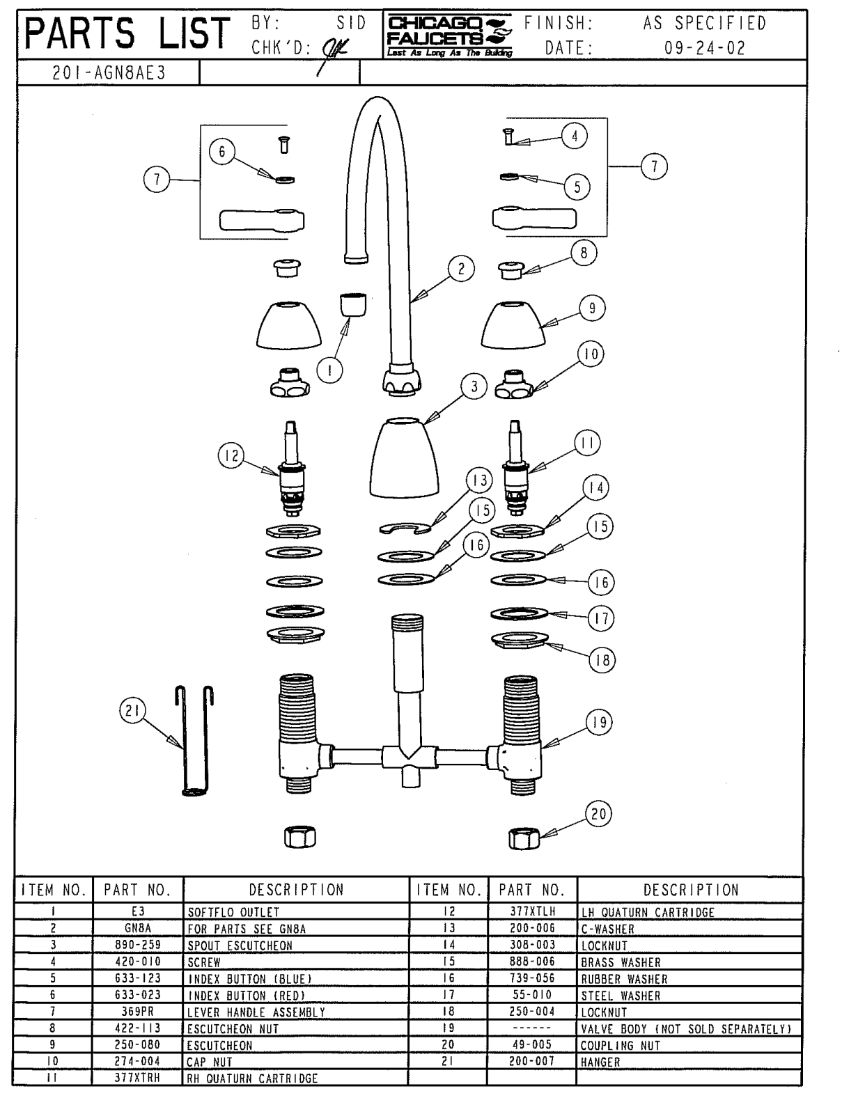 Chicago Faucet 201-AGN8AE3 Parts List