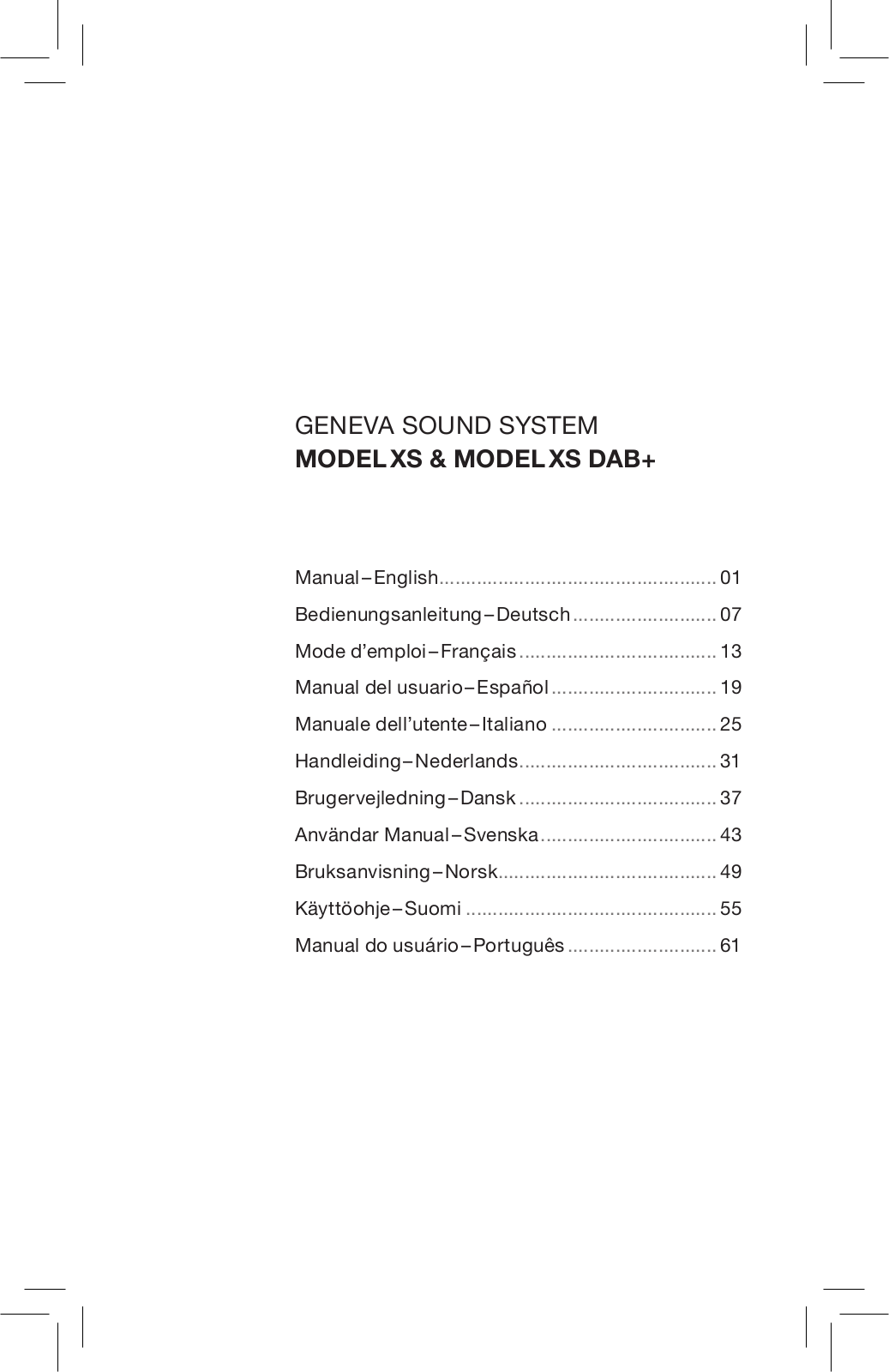 GENEVA SOUND SYSTEM MODEL XS User Manual