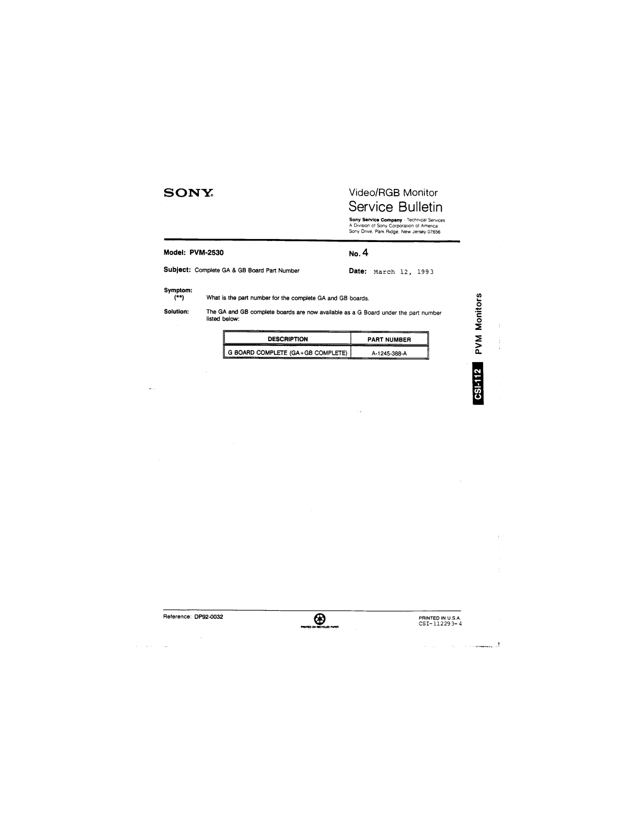 Sony PVM 2530 Service Manual