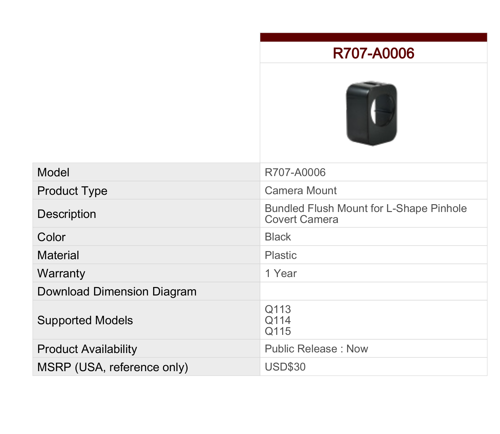 ACTi R707-A0006 Specsheet