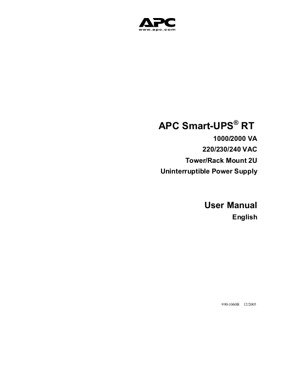 American Power Conversion Smart-UPS RT 1000, RT 2000 User Manual