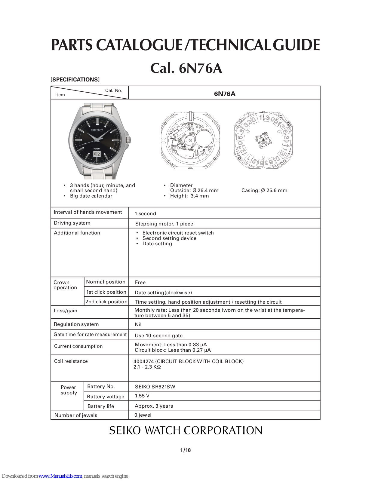 Seiko 6N76A Technical Manual