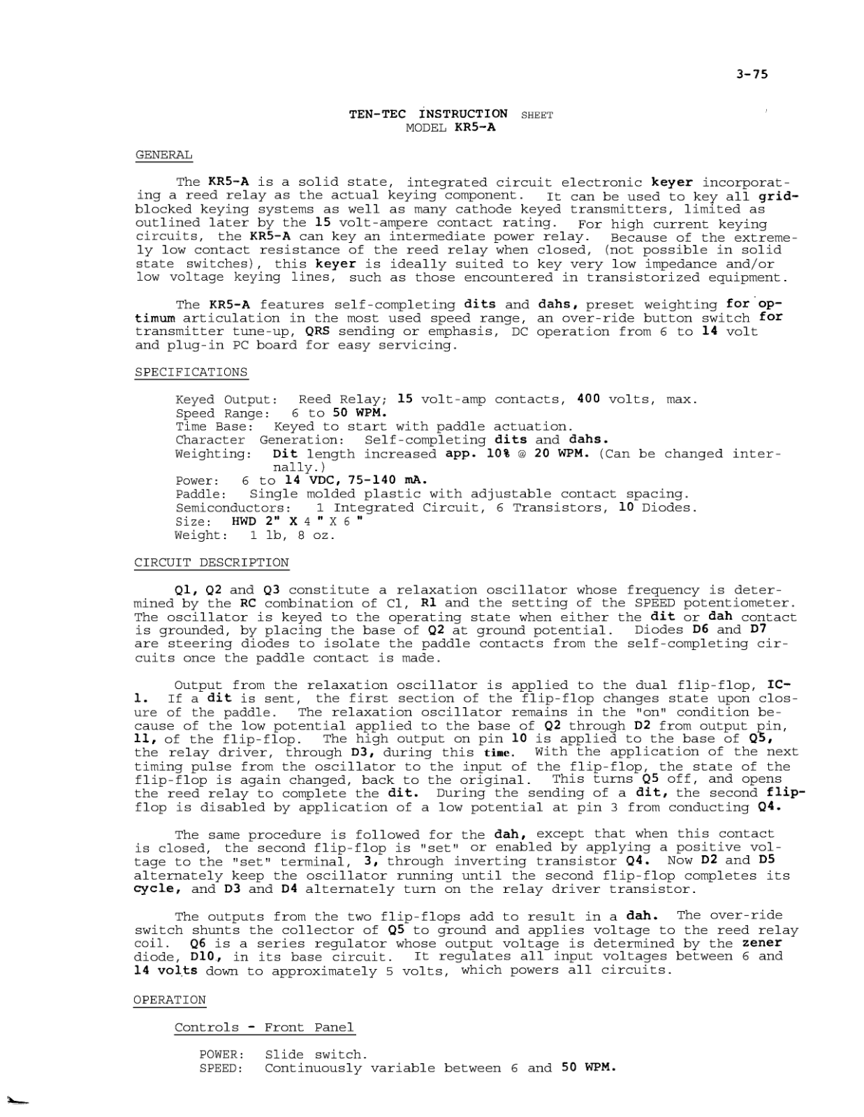TEN-TEC KR5-A INSTRUCTIONS - ManualMachine.com