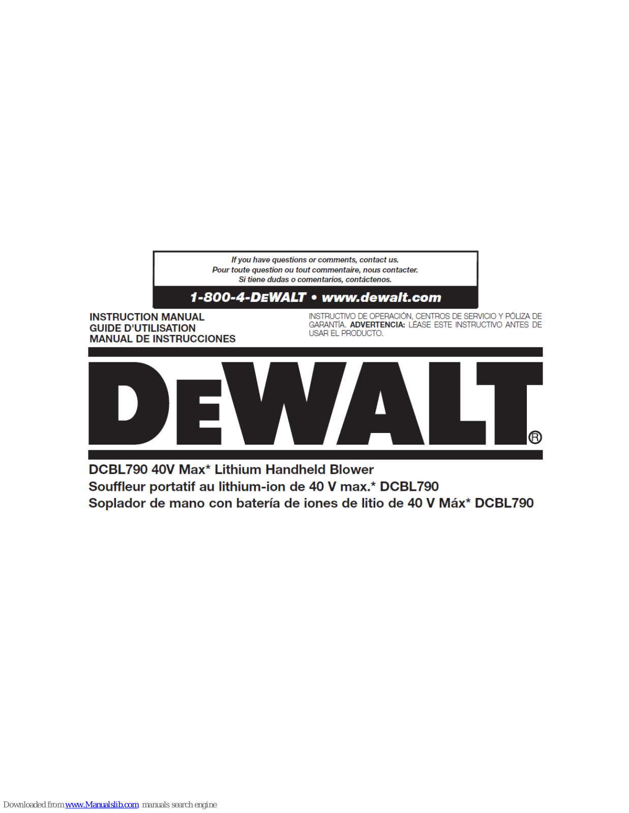 DeWalt DCBL790 Instruction Manual