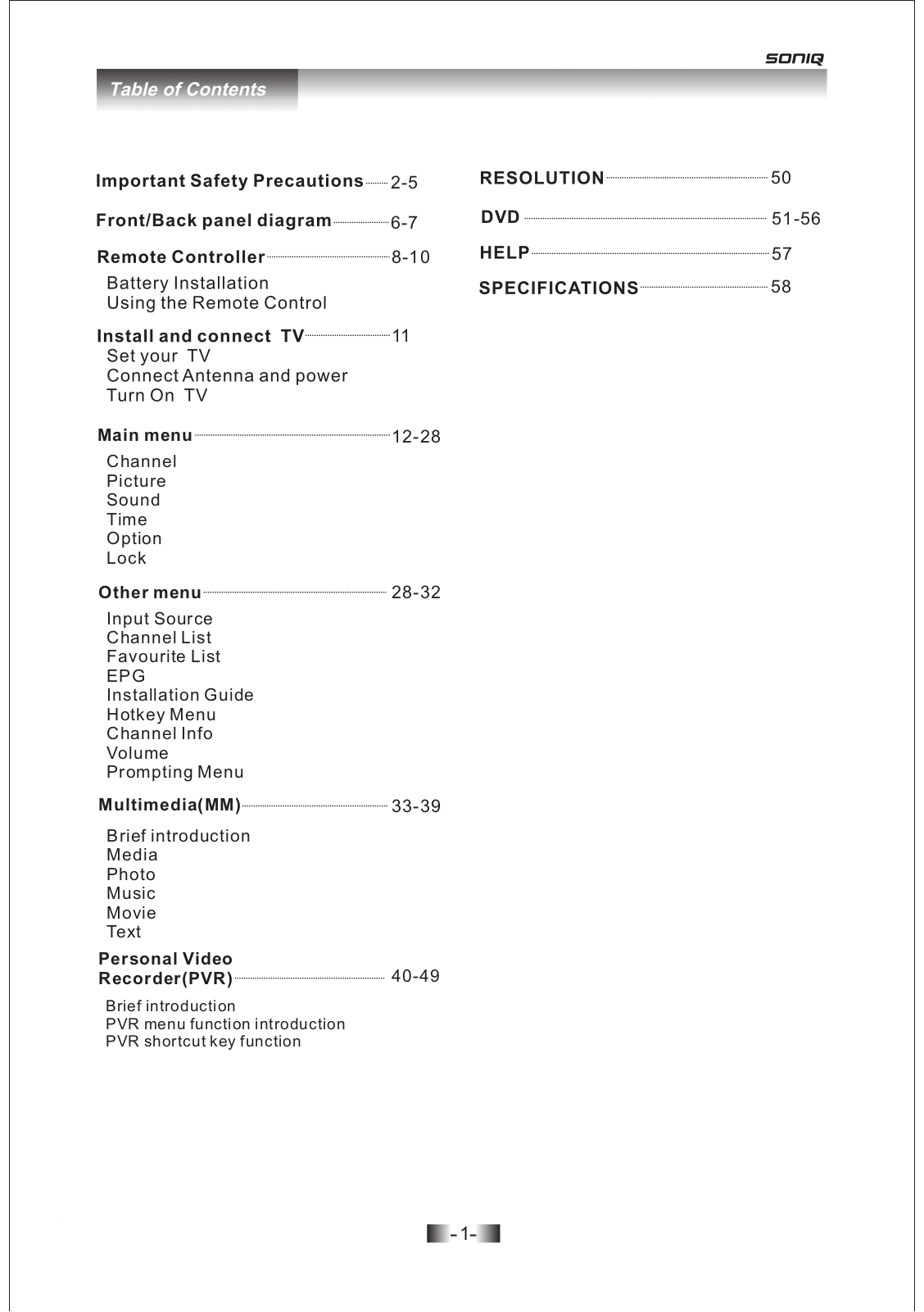 SONIQ E19Z10A User Manual