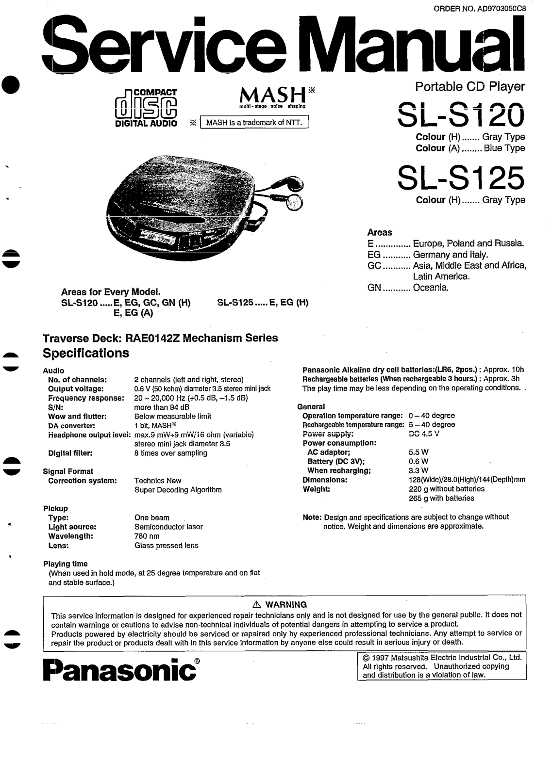 Panasonic SLS-120, SLS-125, SLS-120, SLS-125 Service manual