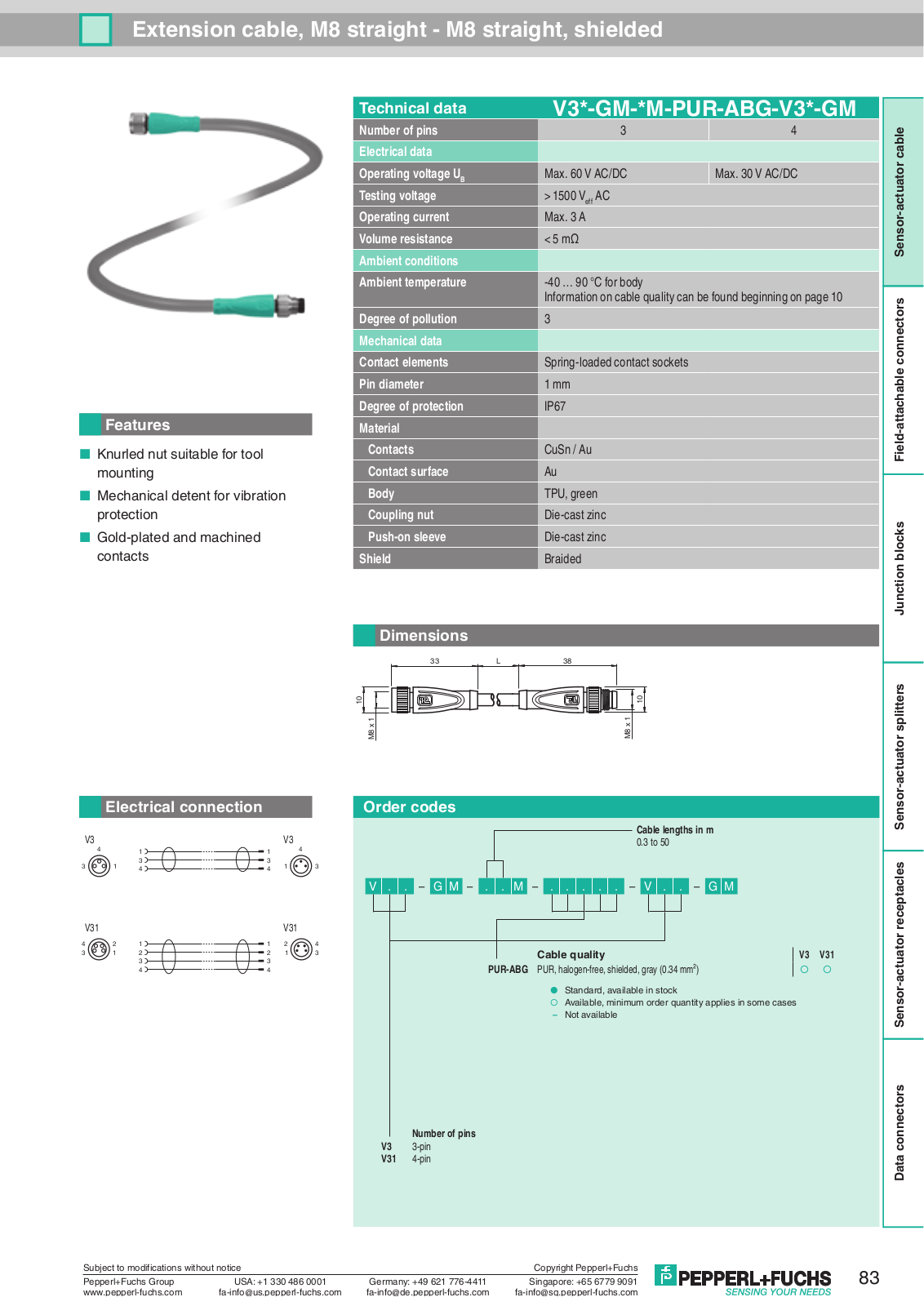 Pepperl Fuchs V3*-GM-*M-PUR-ABG-V3*-GM Data Sheet