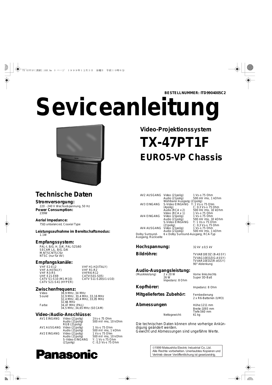 Panasonic TX-47PT1F EURO-5VP Schematic