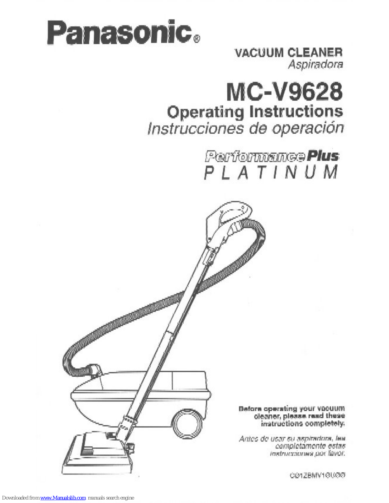 Panasonic Performance Plus Platinum MC-V9628 Operating Instructions Manual