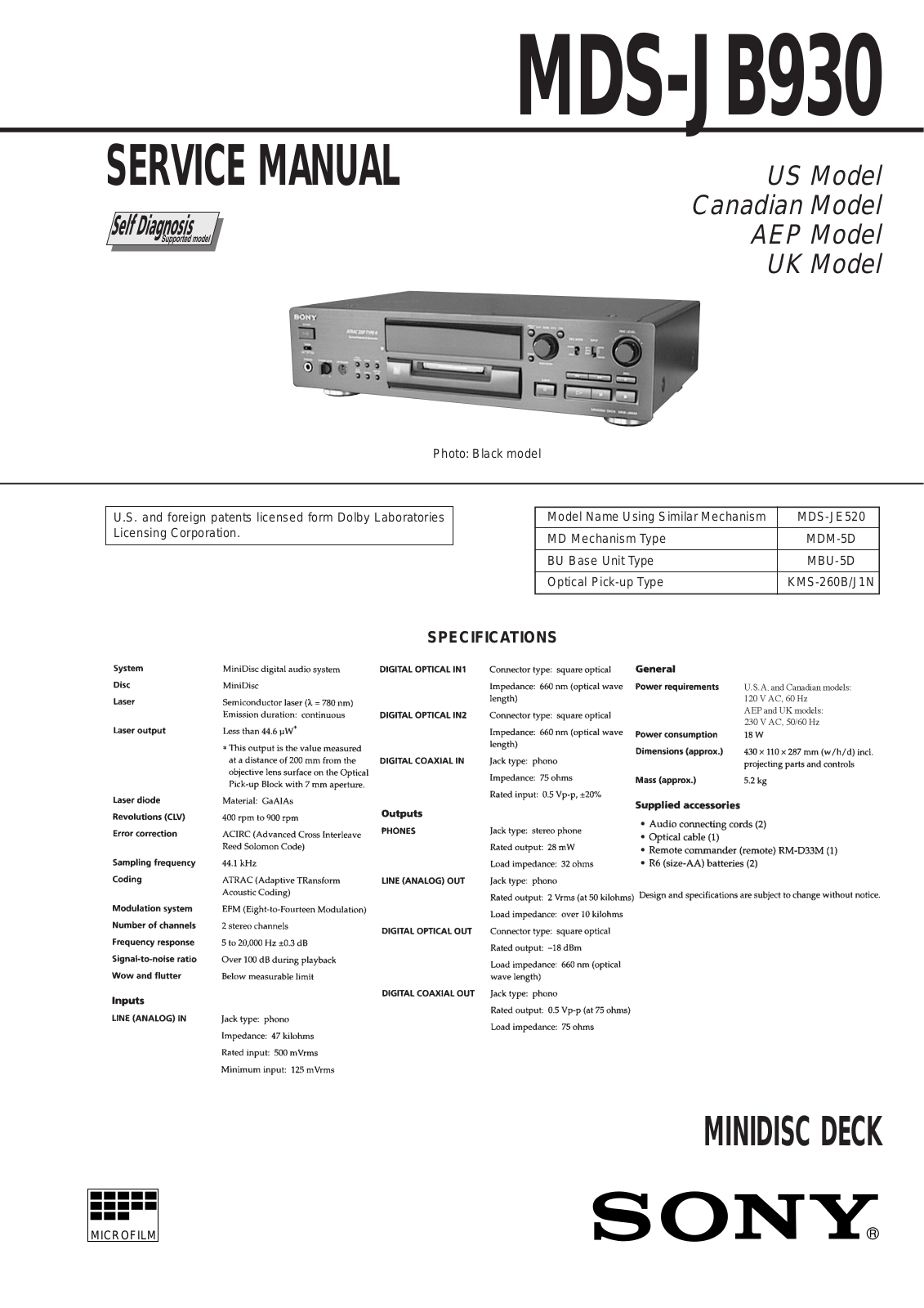 Sony MDSJB-930-B Service manual