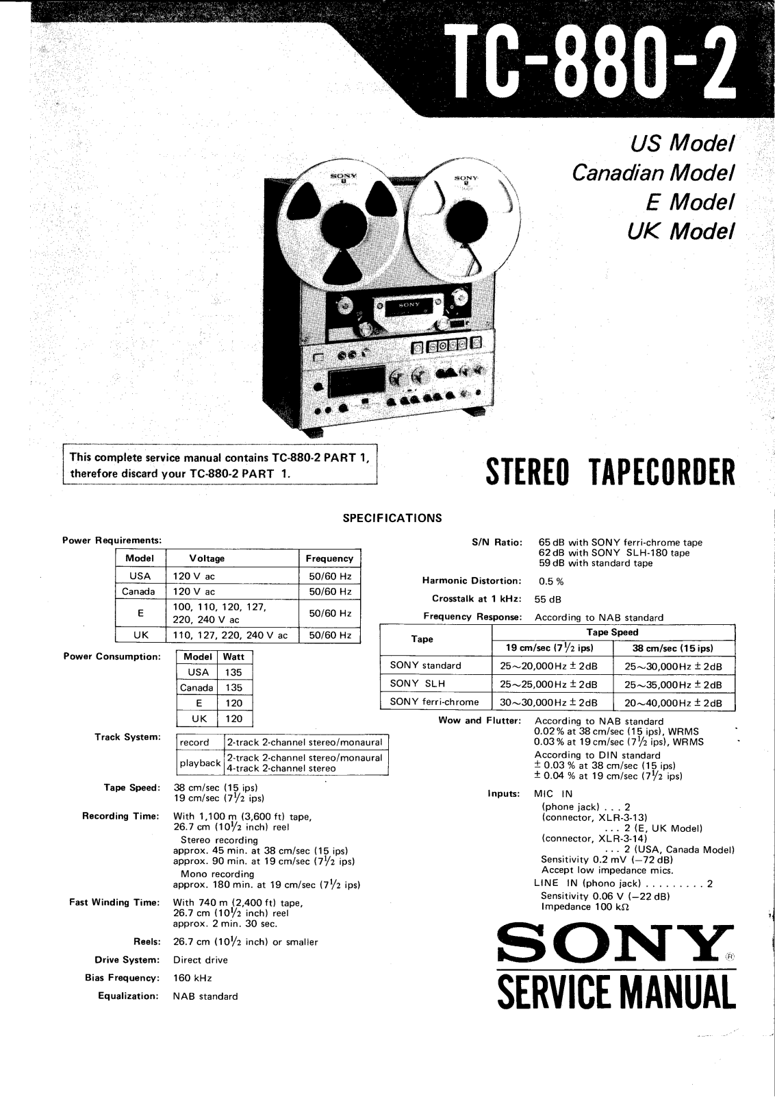 Sony TC-880 Mk2 Service manual