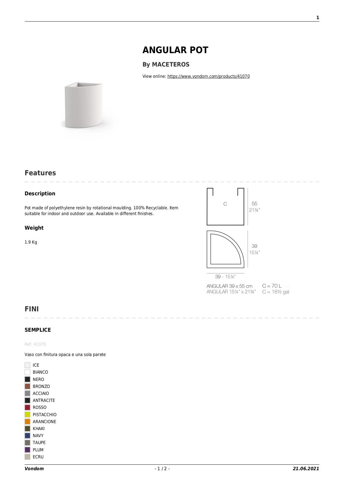 Vondom UCZW2422 Specifications - ManualMachine.com