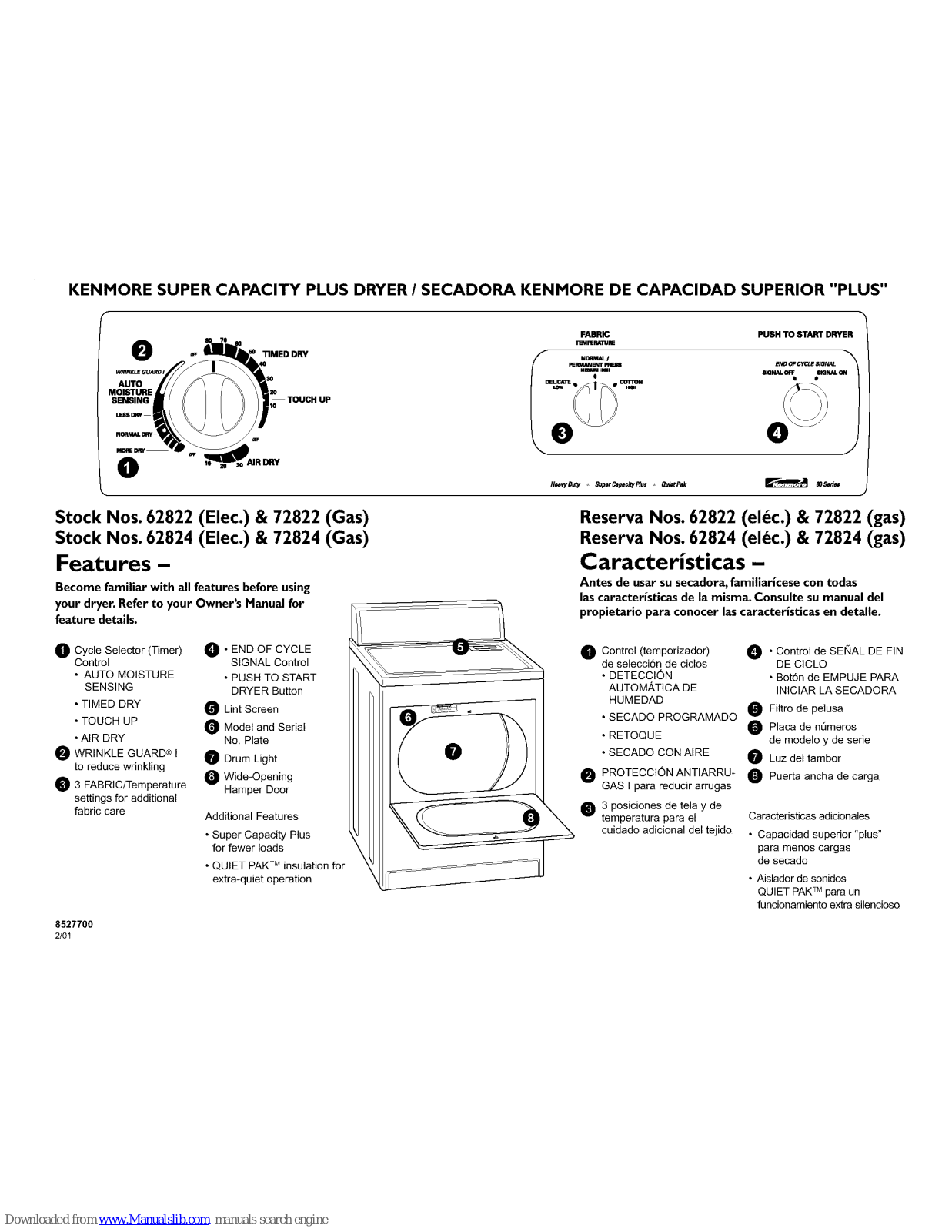 Kenmore 62822, 72822, 62824, 72824 Features List - ManualMachine.com