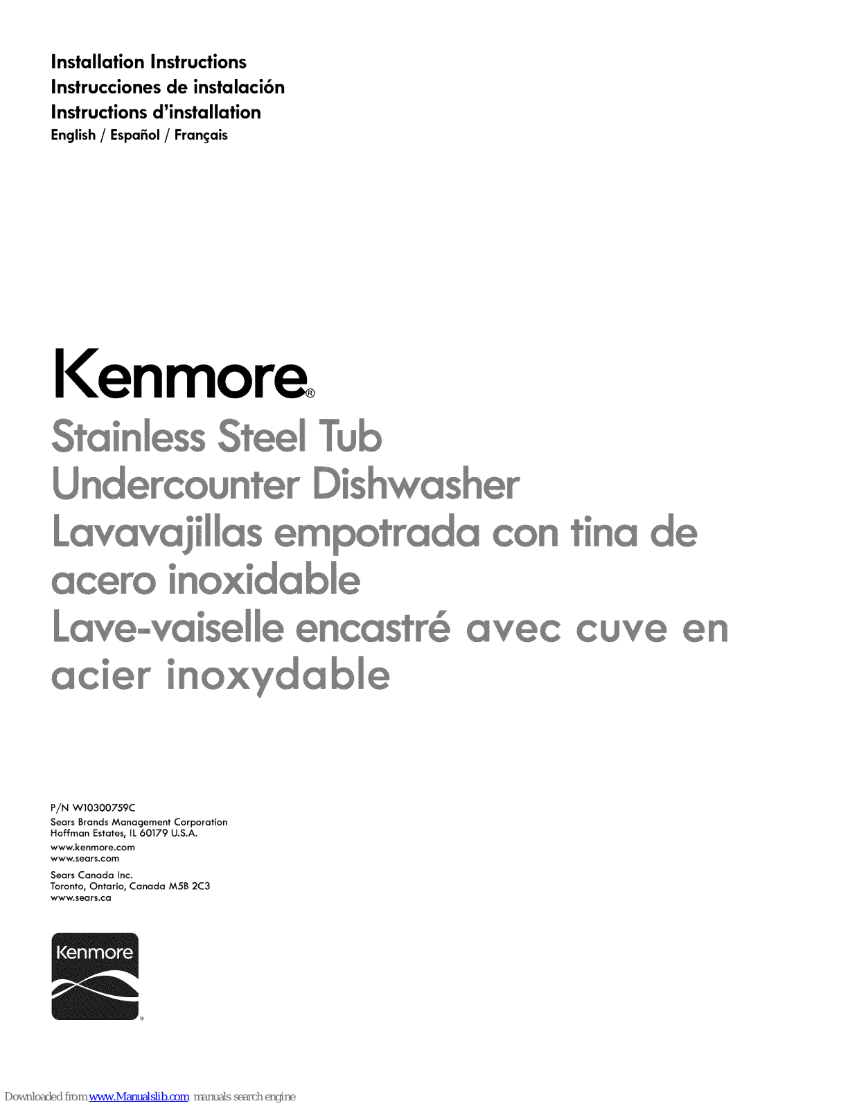 Kenmore 66512776K310, 66512764K310, 66512769K310, 66512763K310, 66512762K310 Installation Instructions Manual - ManualMachine.com