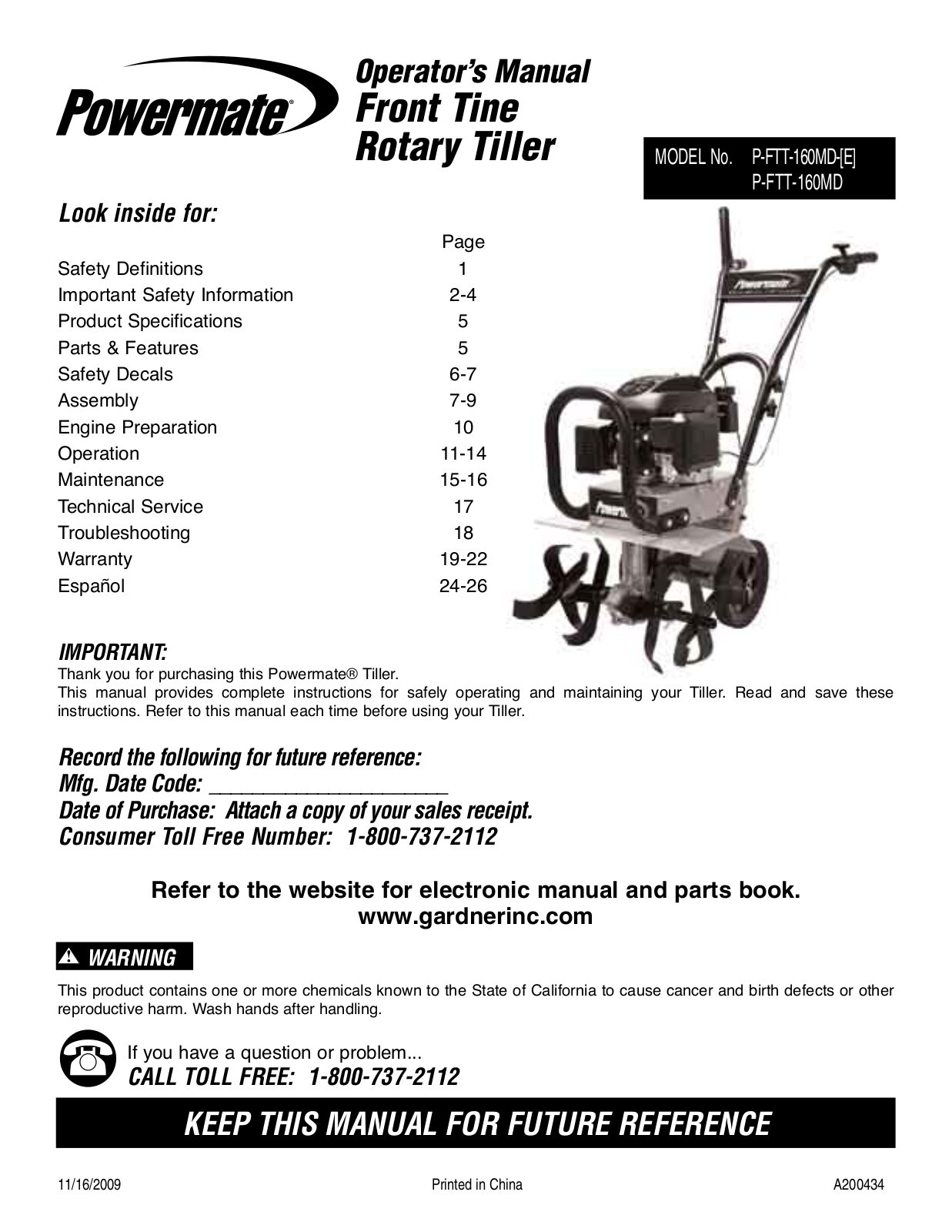 Powermate P-FTT-160MD-E, P-FTT-160MD User Manual