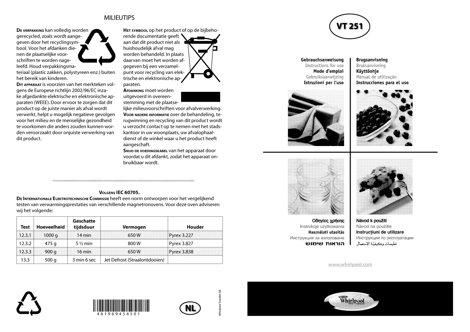 Whirlpool VT 251 / WH, VT 251 / BL INSTRUCTION FOR USE