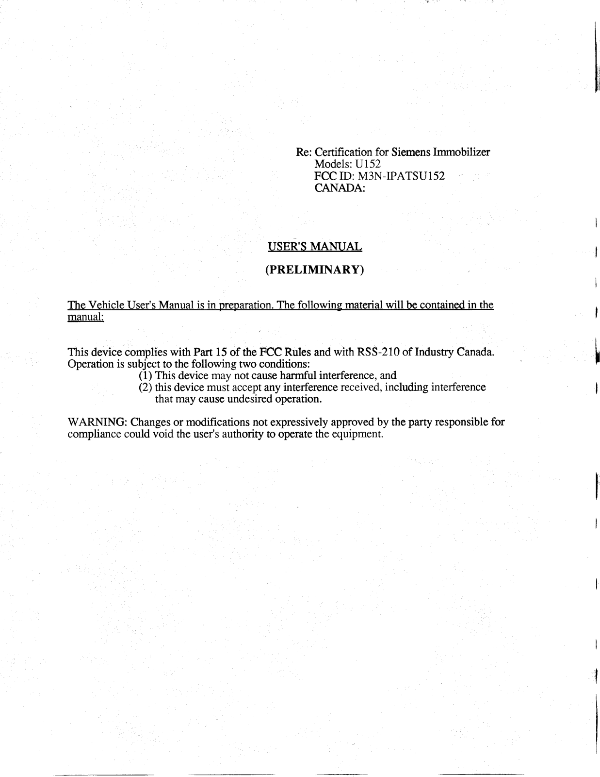 Continental Automotive Systems US IPATSU152 prelim statement