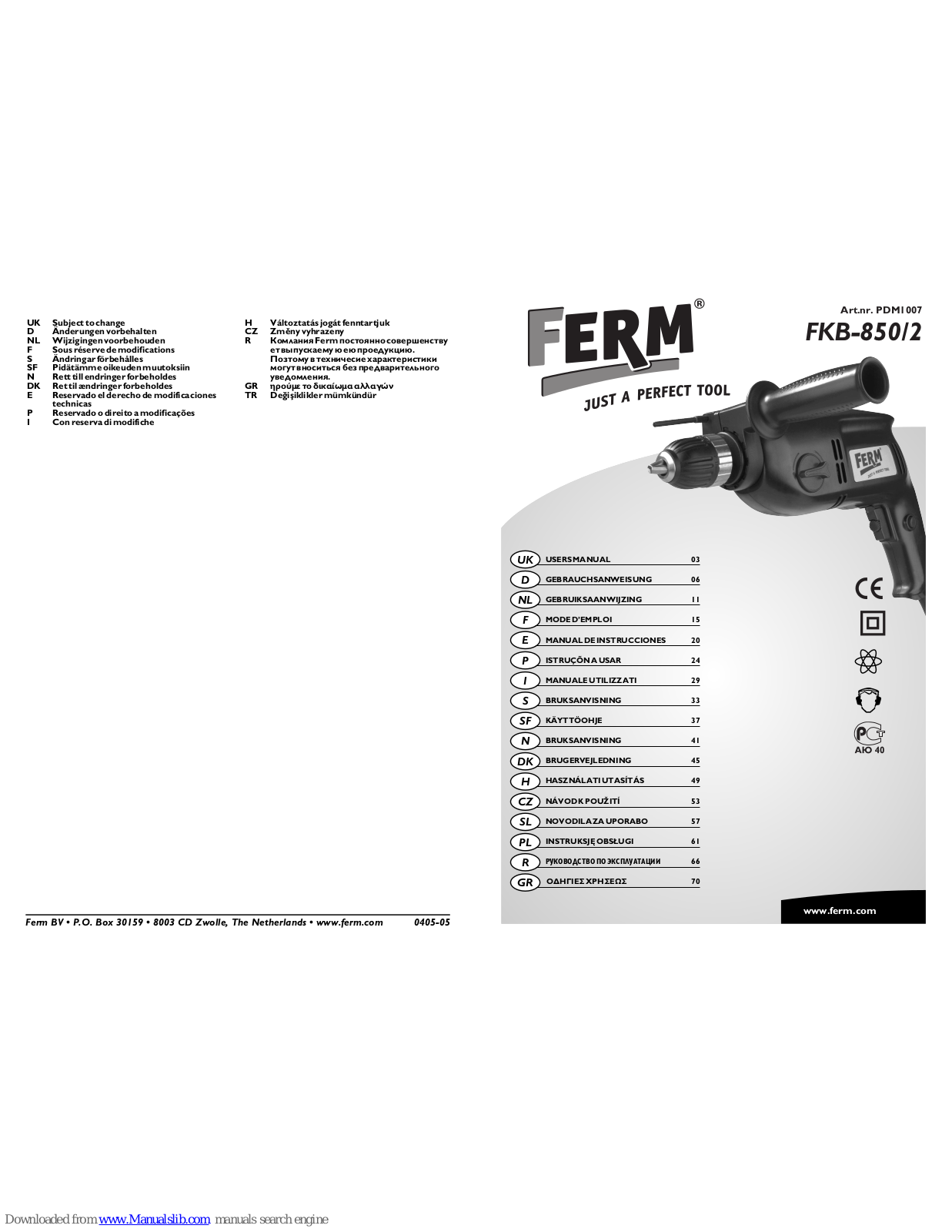 Ferm FKB-850/2, FKB-13/650 User Manual