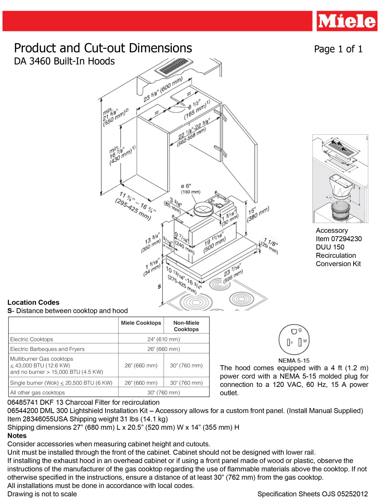 Miele DA 3460 Specification