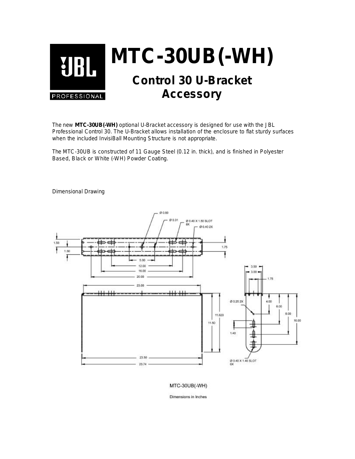 JBL MTC-30UB Datasheet