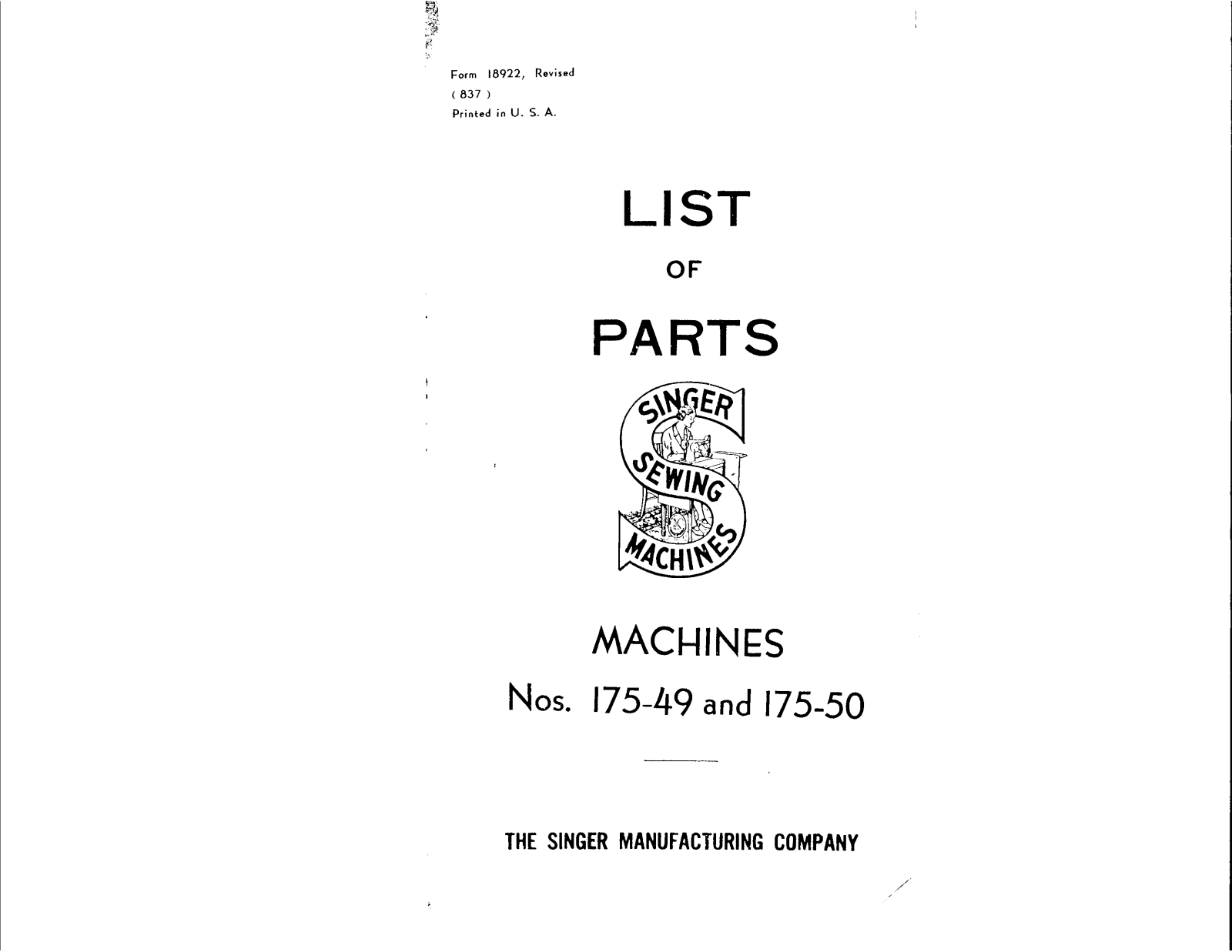 Singer 175-50, 175-49 User Manual