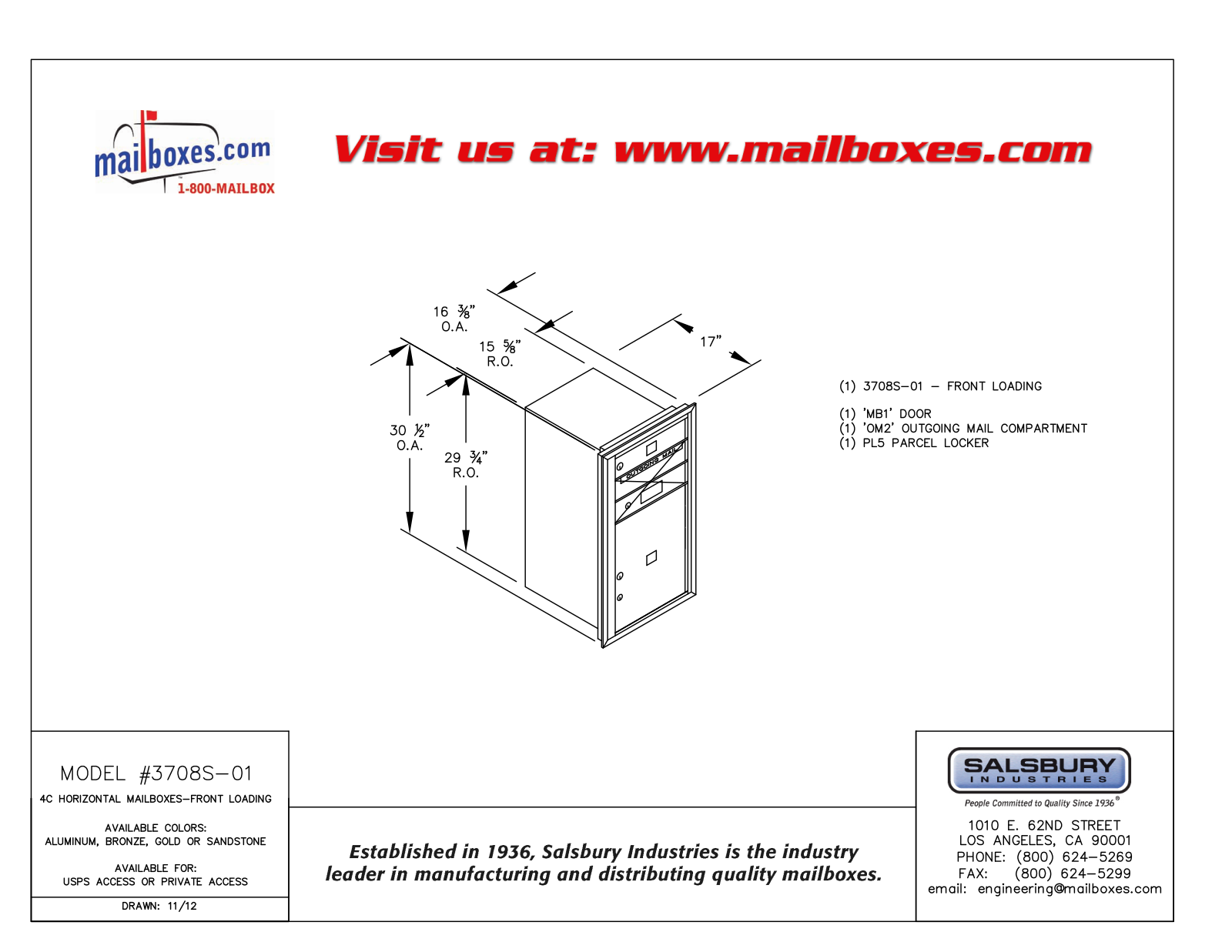 Salsbury Industries 3703S01ZFP User Manual