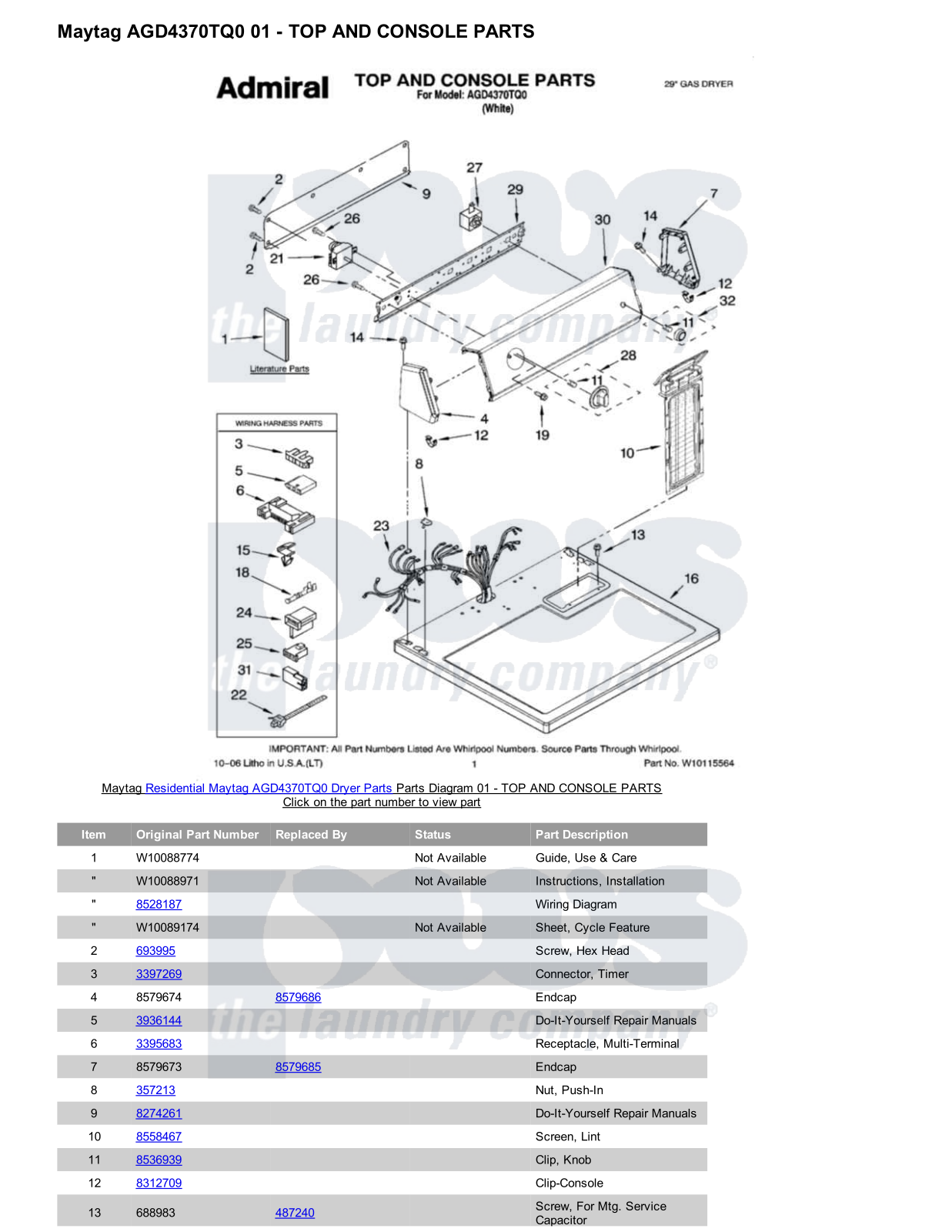 Maytag AGD4370TQ0 Parts Diagram