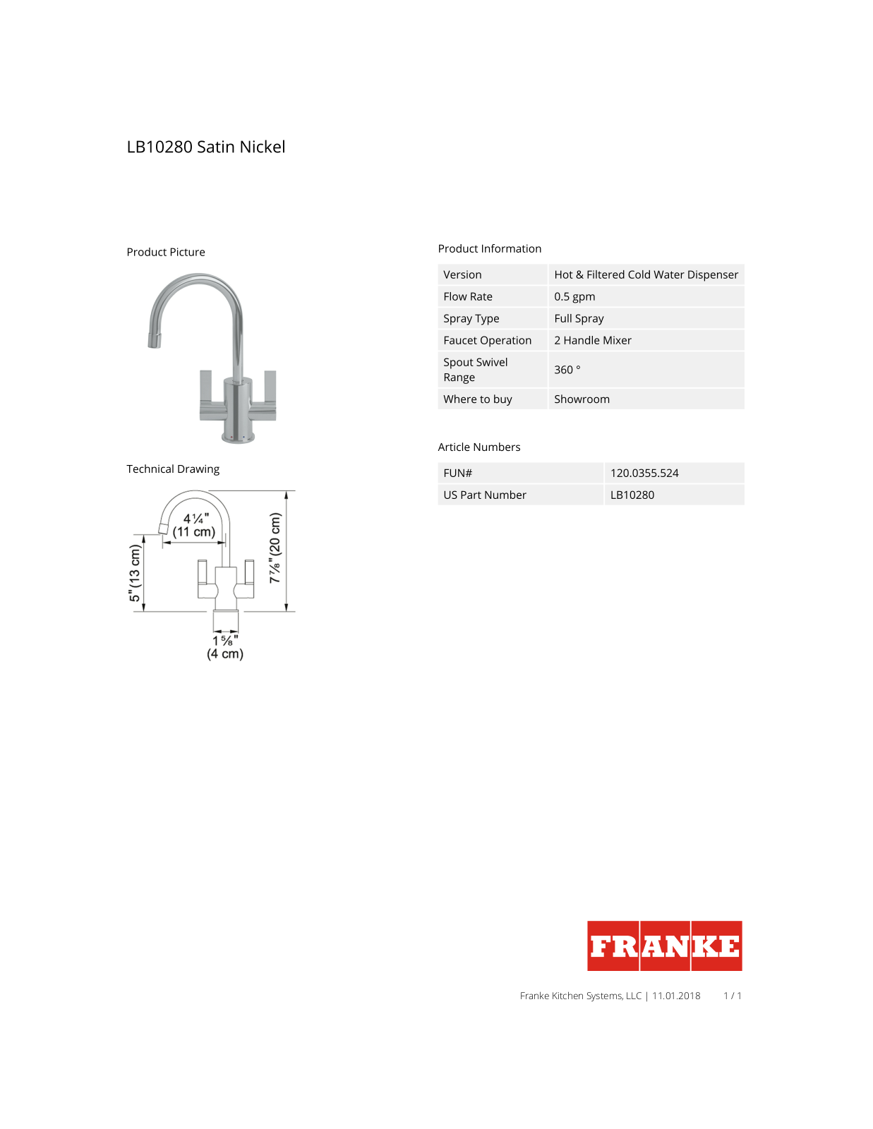 Franke LB10280 Specs