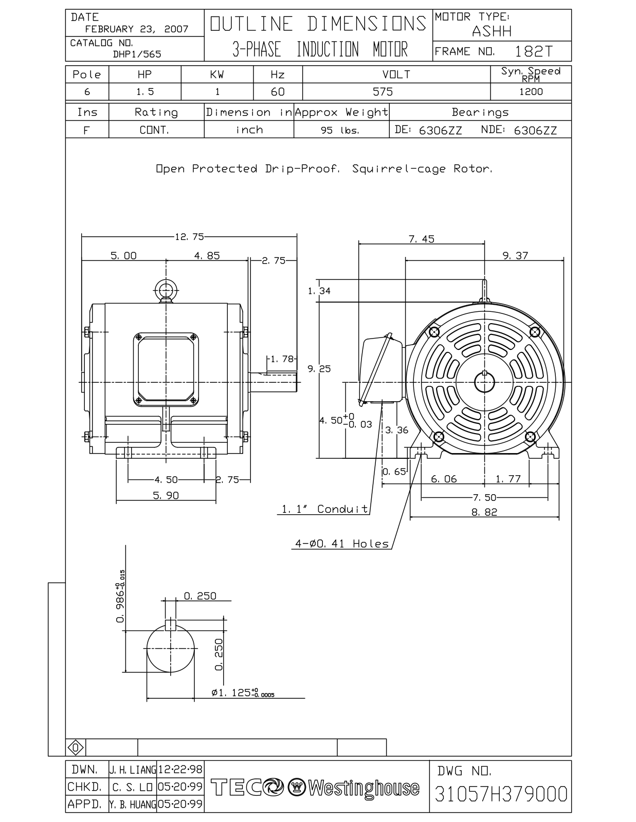Datasheet DHP1/565 Reference Drawing (Teco) - ManualMachine.com
