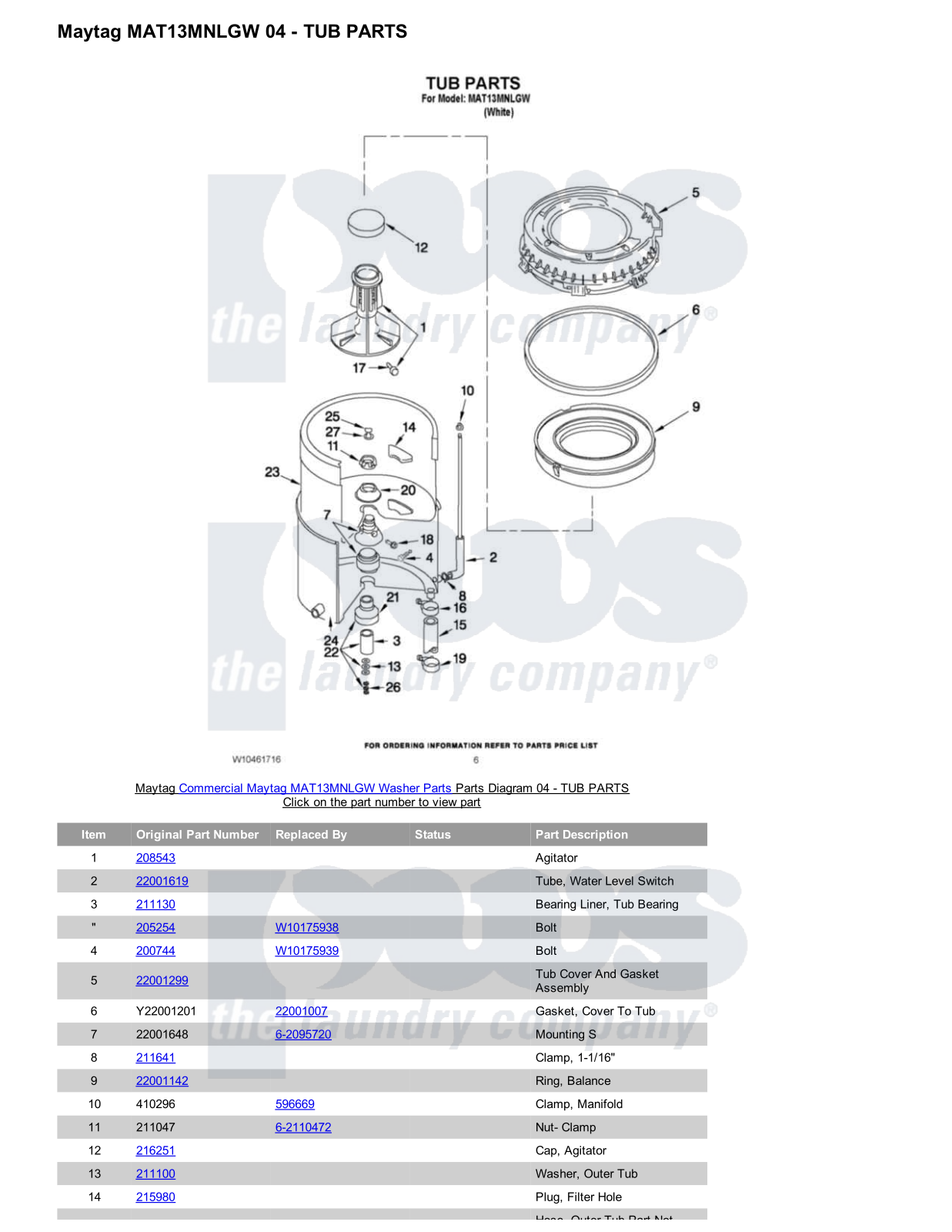 Maytag MAT13MNLGW Parts Diagram